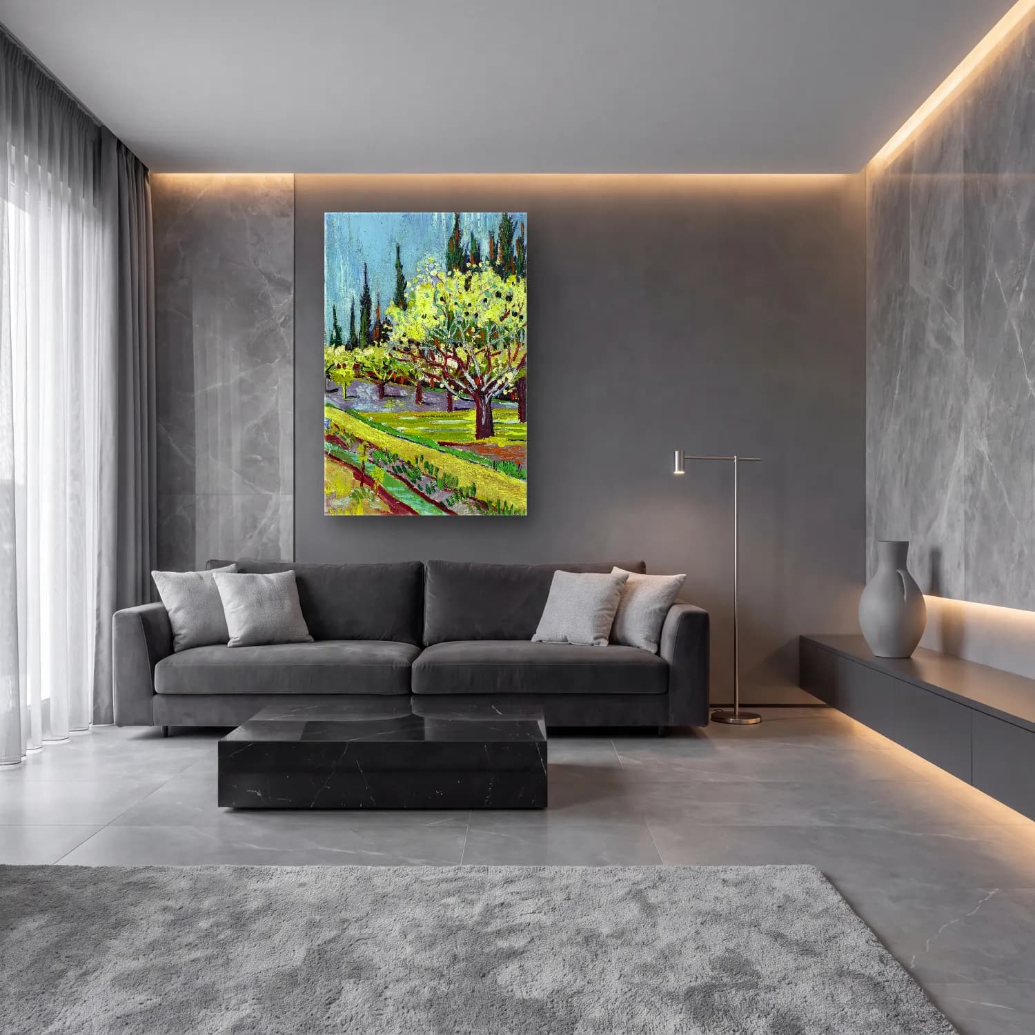 Vincent van Gogh – Orchard Bordered cam tablo — lüks salon duvarında
