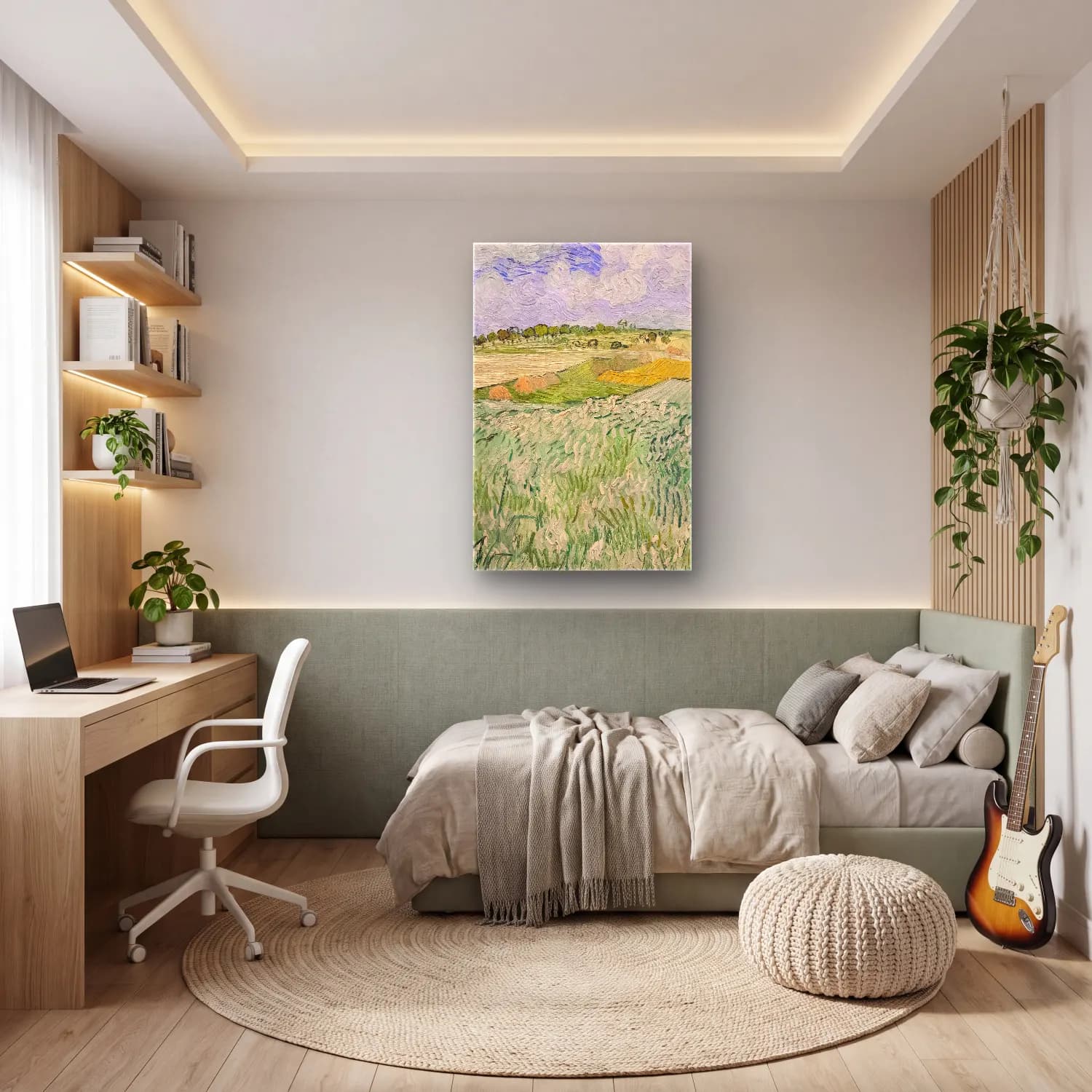 Vincent van Gogh – Plain near Auvers cam tablo — genç odasında