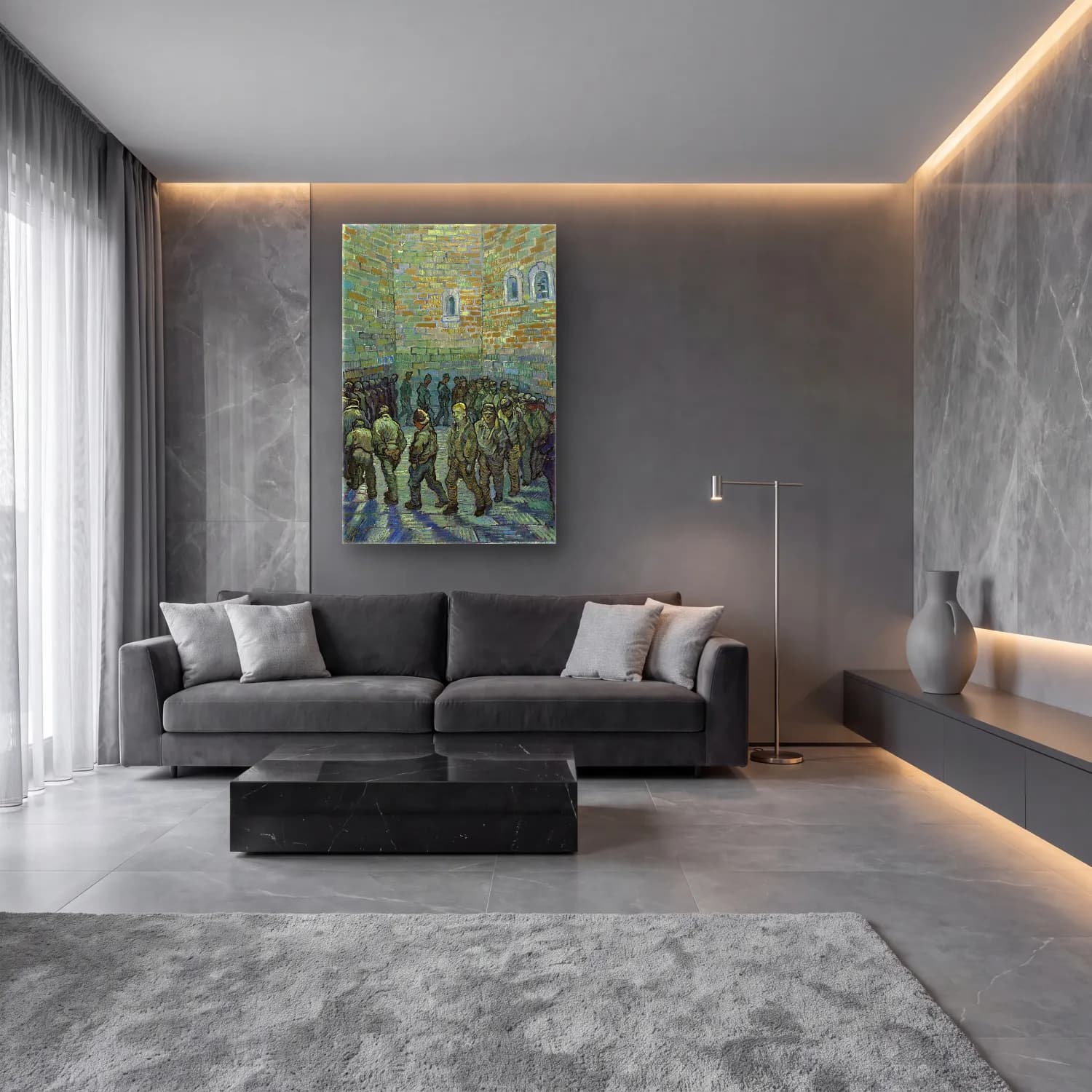 Vincent van Gogh – Prisoners Exercising cam tablo — lüks salon duvarında