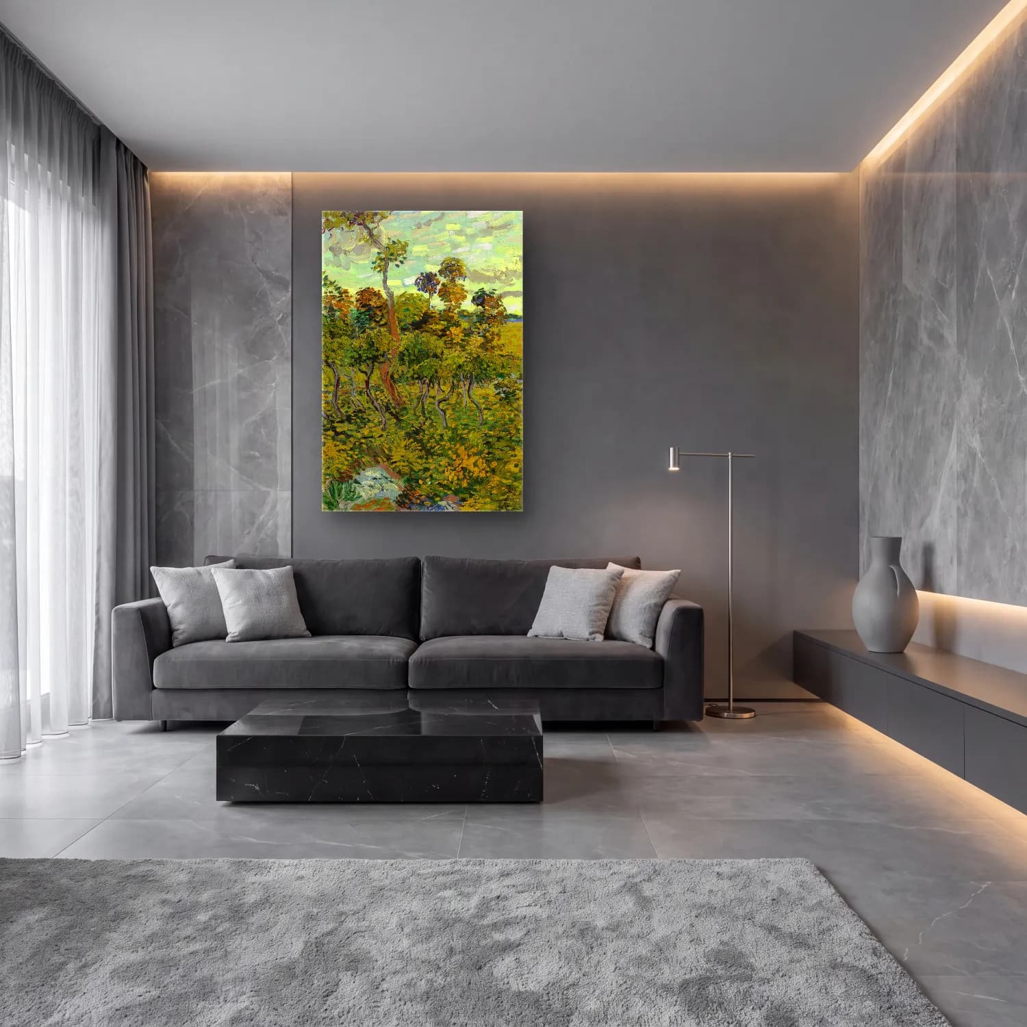 Vincent van Gogh – Sunset at Montmajour cam tablo — lüks salon duvarında
