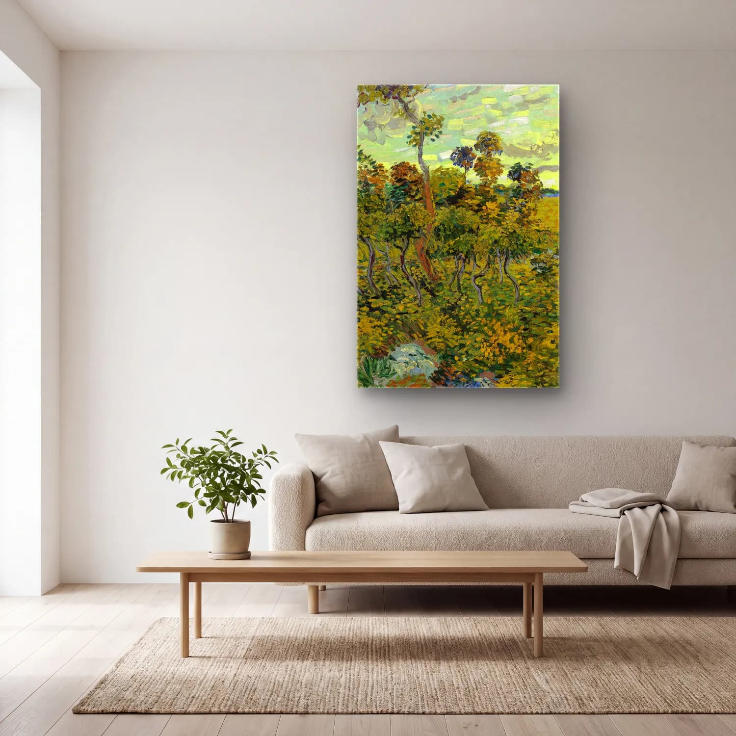 Vincent van Gogh – Sunset at Montmajour cam tablo — açık renk salonda