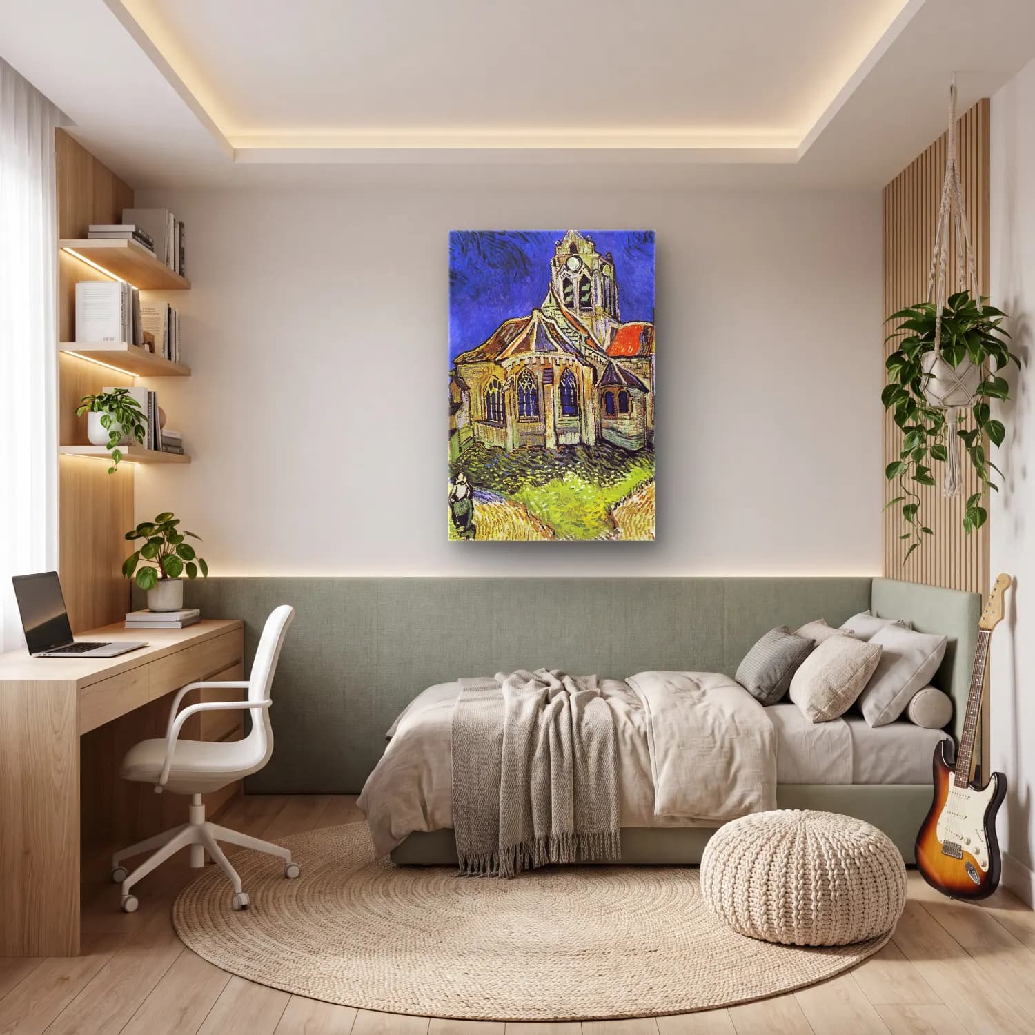 Vincent van Gogh – The Church at Auvers cam tablo — genç odasında