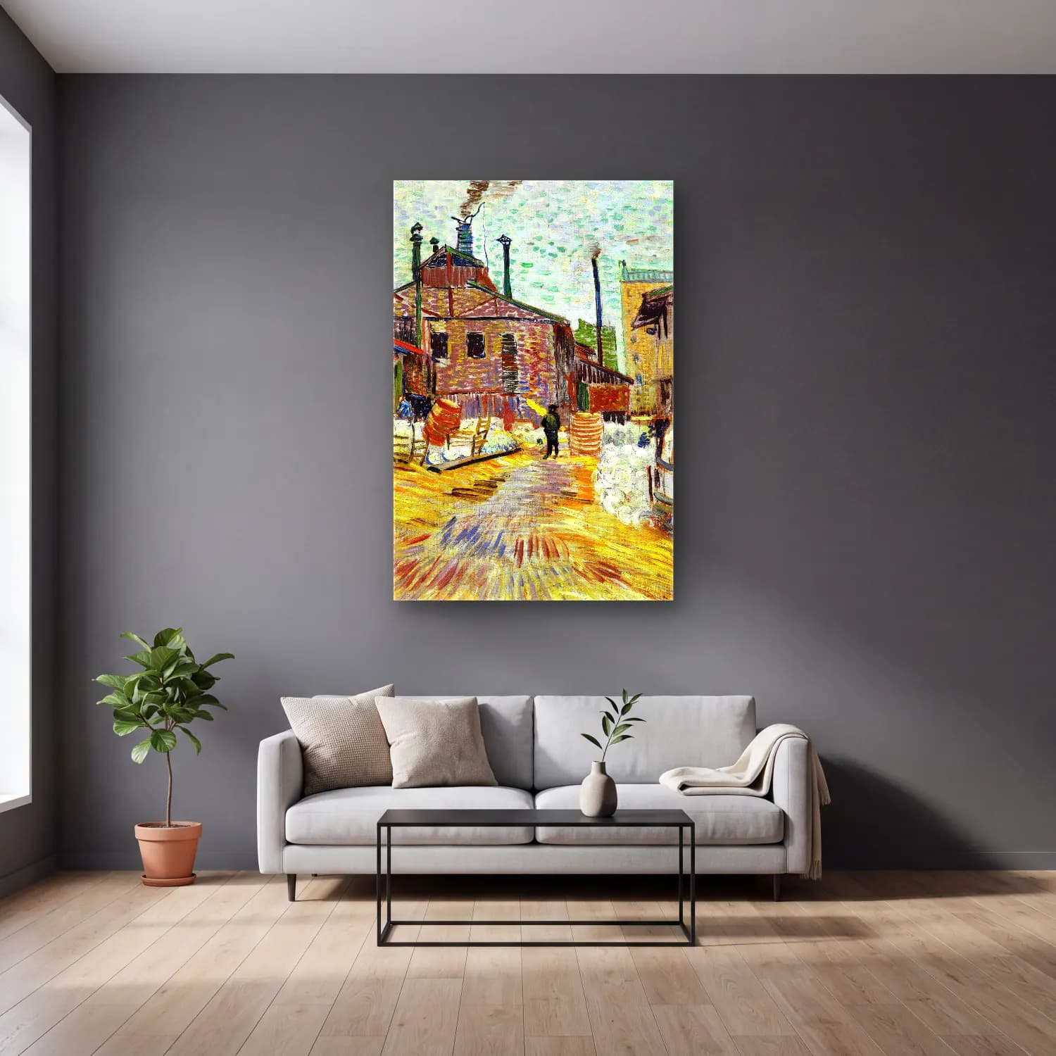 Vincent van Gogh – The Factory cam tablo — gri duvarlı salonda