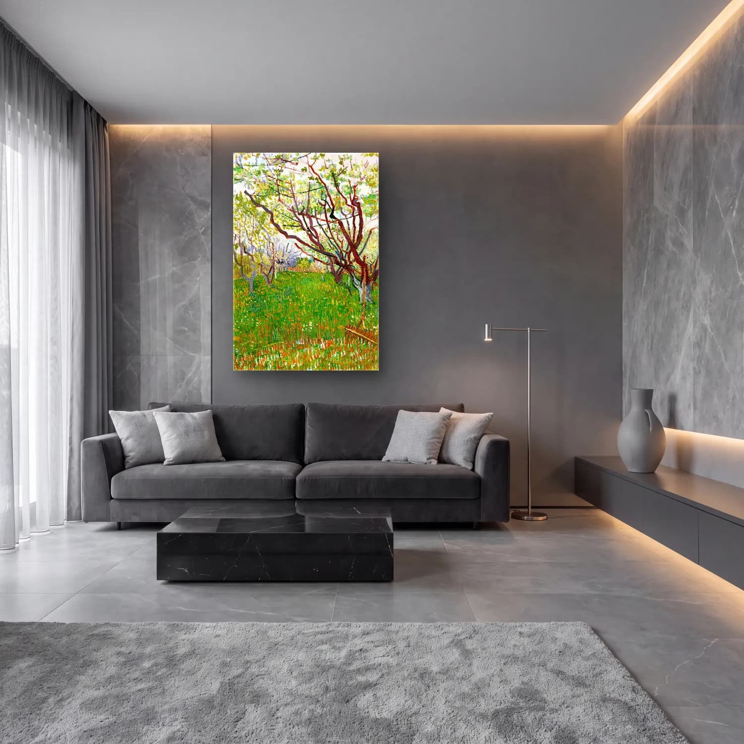 Vincent van Gogh – The Flowering Orchard cam tablo — lüks salon duvarında