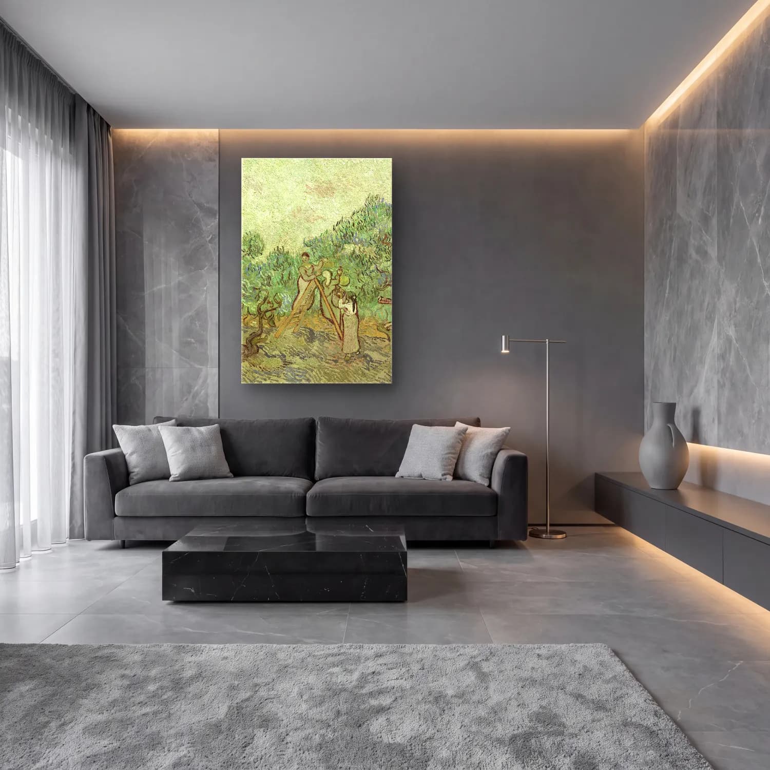 Vincent van Gogh – The Olive Orchard cam tablo — lüks salon duvarında