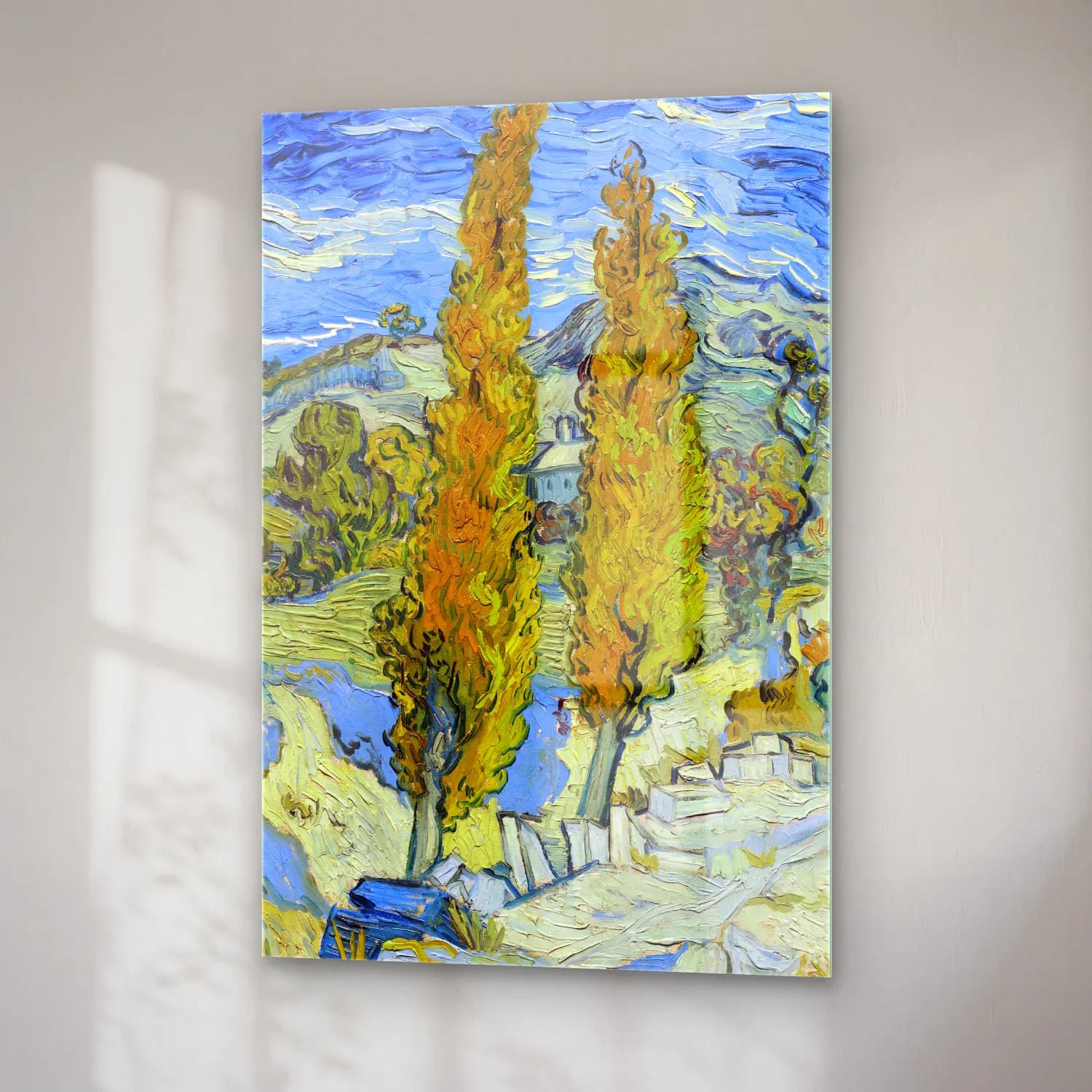 Vincent van Gogh – The Poplars at Saint-Rémy cam tablo — sağ açıdan görünüm