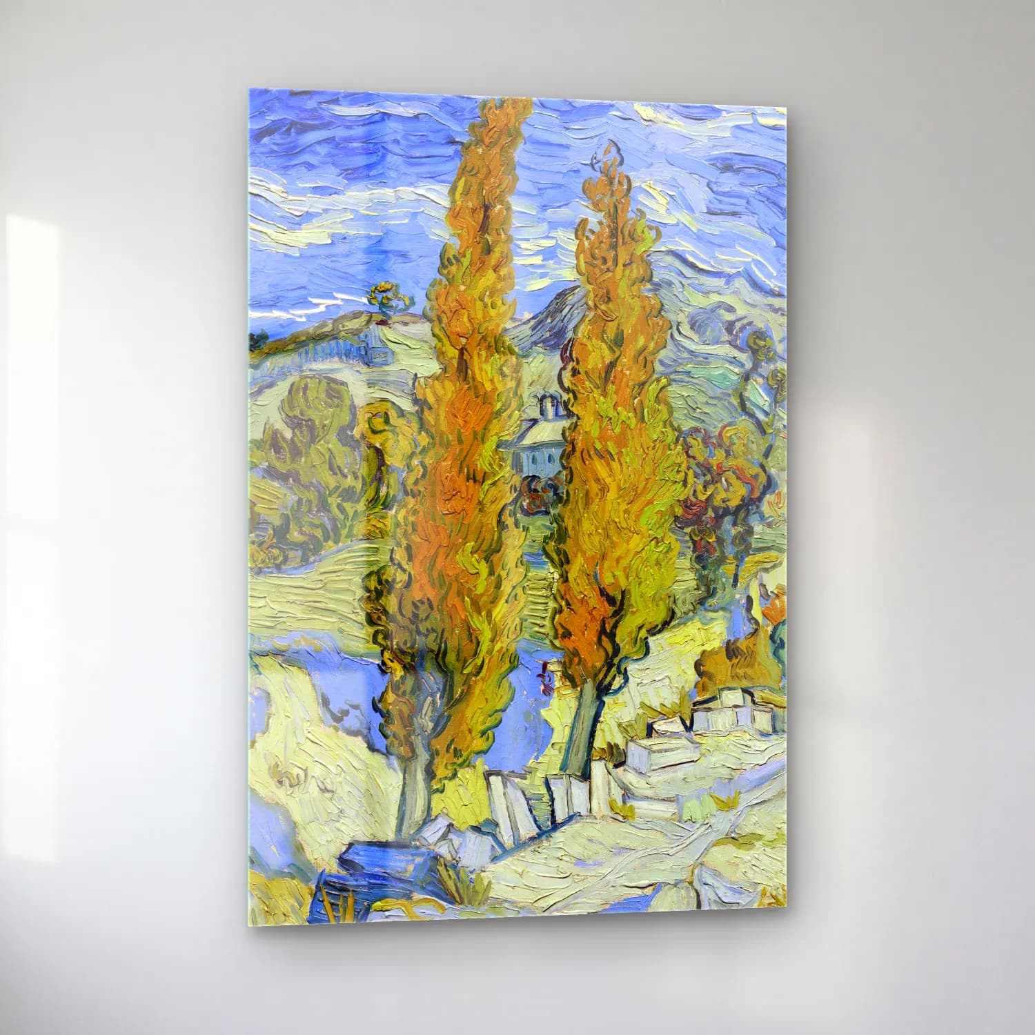 Vincent van Gogh – The Poplars at Saint-Rémy cam tablo — sol açıdan görünüm