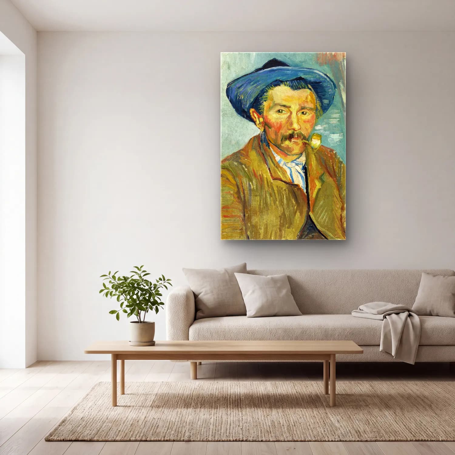 Vincent van Gogh – The Smoker (Le Fumeur) cam tablo — açık renk salonda