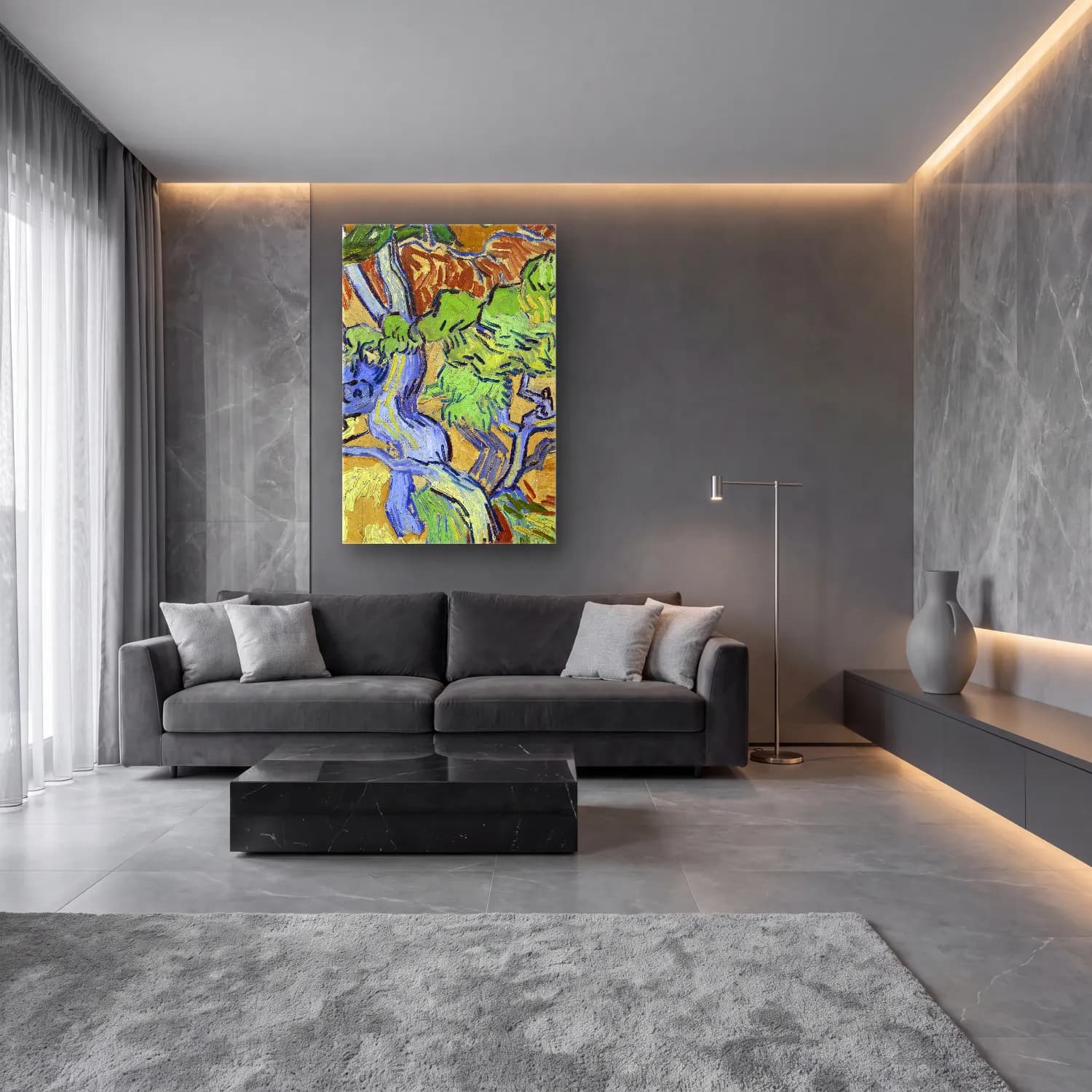 Vincent van Gogh – Tree Roots cam tablo — lüks salon duvarında