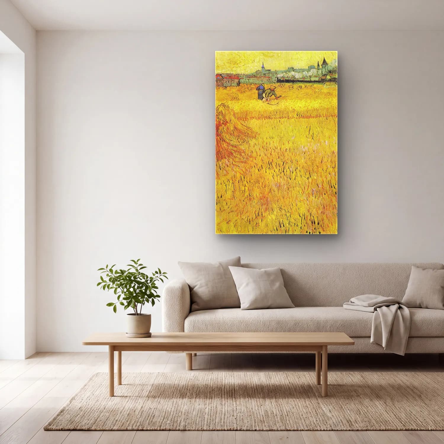 Vincent van Gogh – Wheat field with View of Arles cam tablo — açık renk salonda