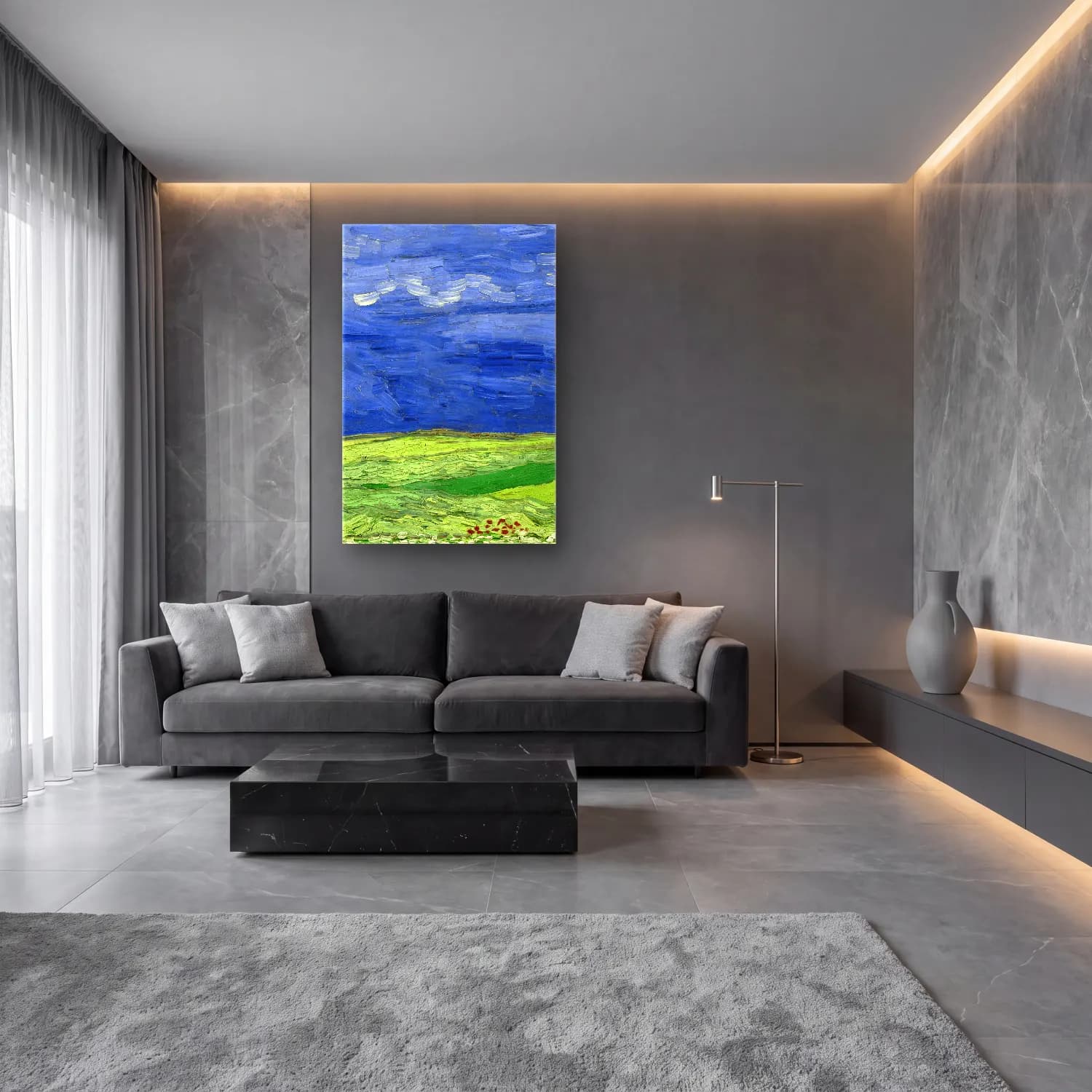 Vincent van Gogh – Wheatfield under thunderclouds cam tablo — lüks salon duvarında