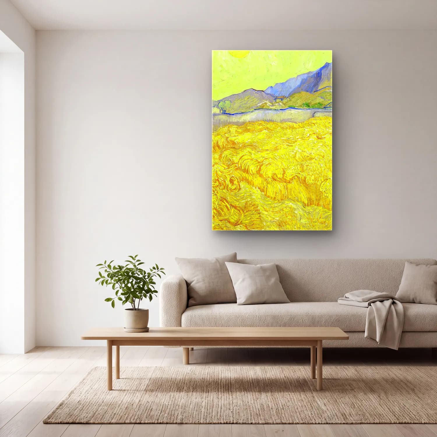 Vincent van Gogh – Wheatfield with a reaper cam tablo — açık renk salonda
