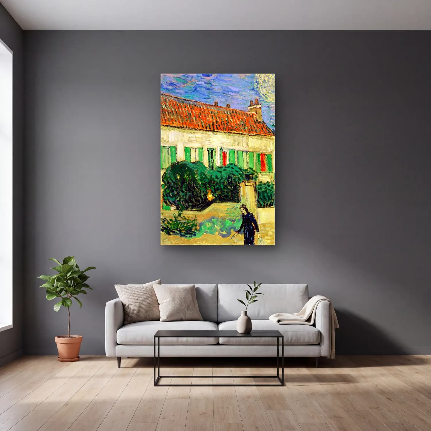 Vincent van Gogh – Whitehousenight cam tablo — gri duvarlı salonda