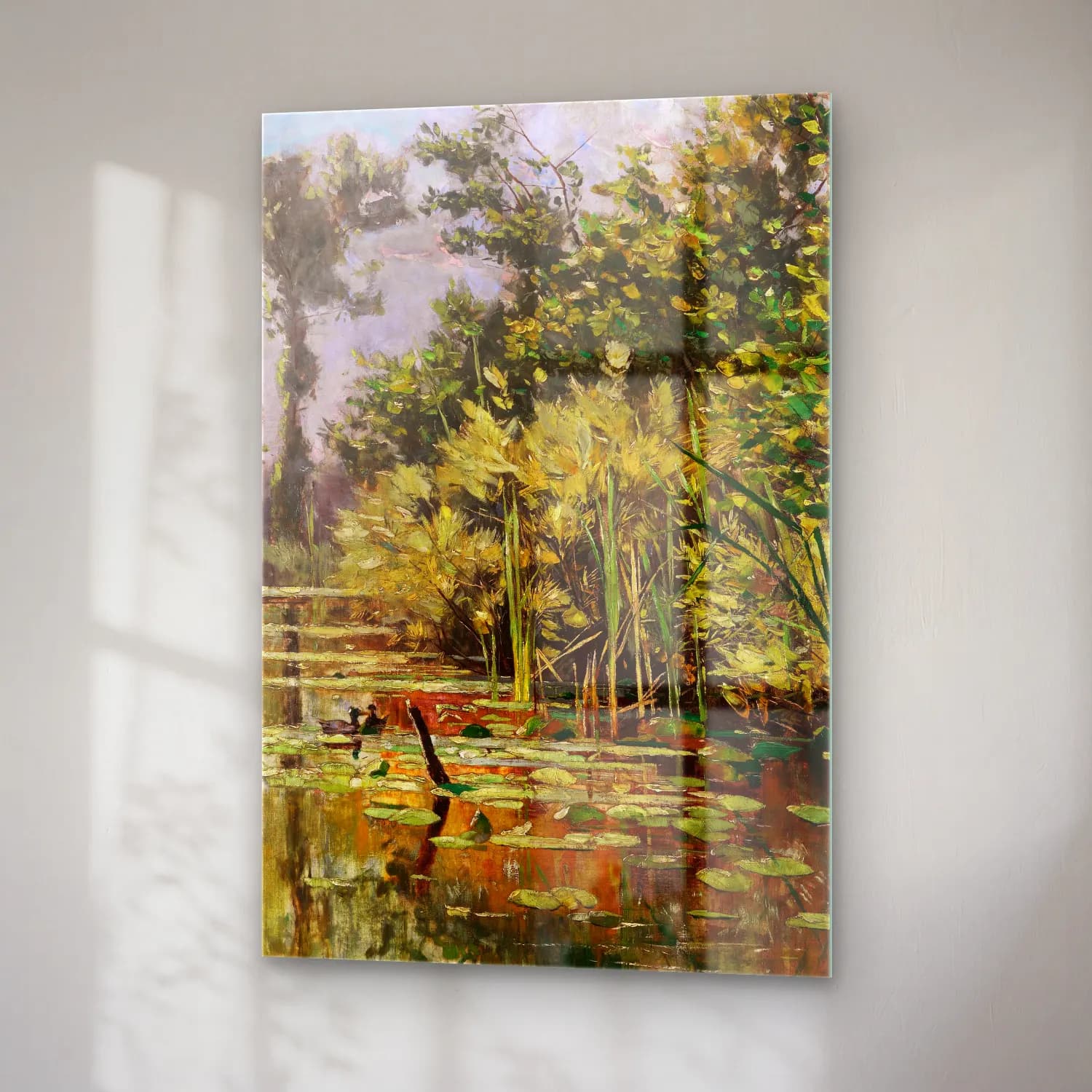 Karl Hagemeister – Altwasser mit Enten – Herbst – Yeşil Tonlar cam tablo — sağ açıdan görünüm