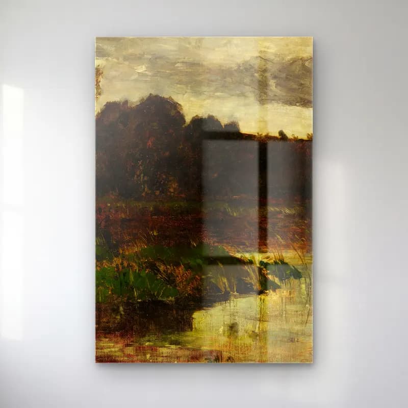 Karl Hagemeister – Märkische Landschaft cam tablo — Karl Hagemeister – Märkische Landschaft — yağlı boya gün batımında göl