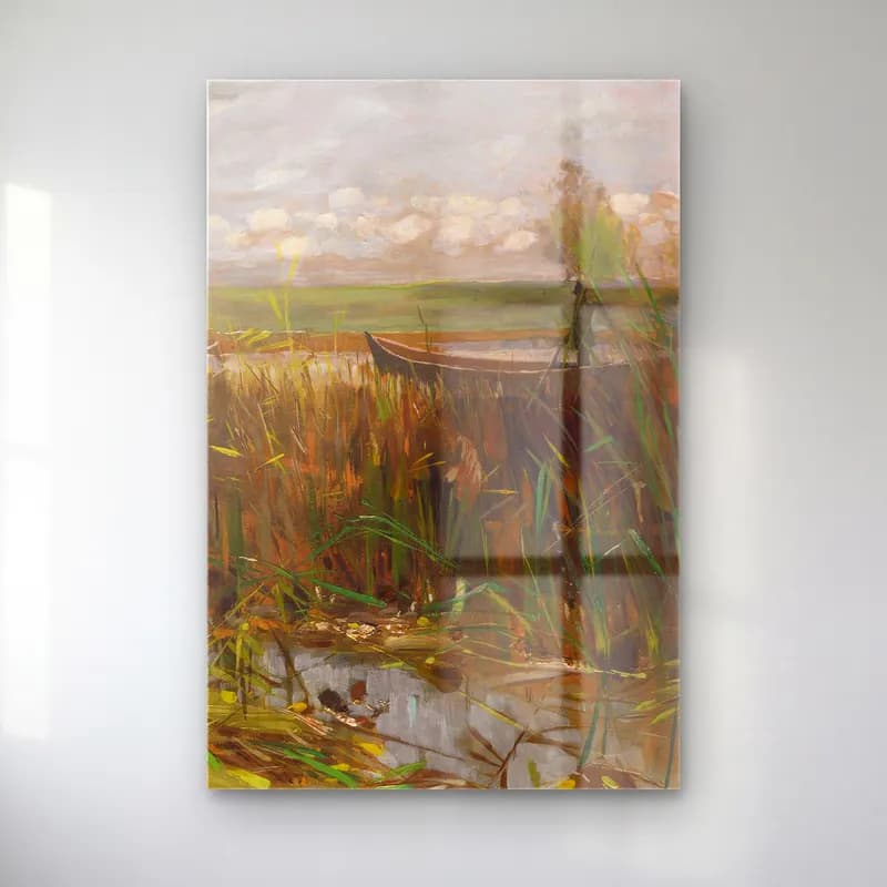 Karl Hagemeister – Märkische Seenlandschaft mit Entenjäger im Kahn stehend cam tablo — Karl Hagemeister – Märkische Seenlandschaft mit Entenjäger im Kahn stehend — yağlı boya buğday tarlası
