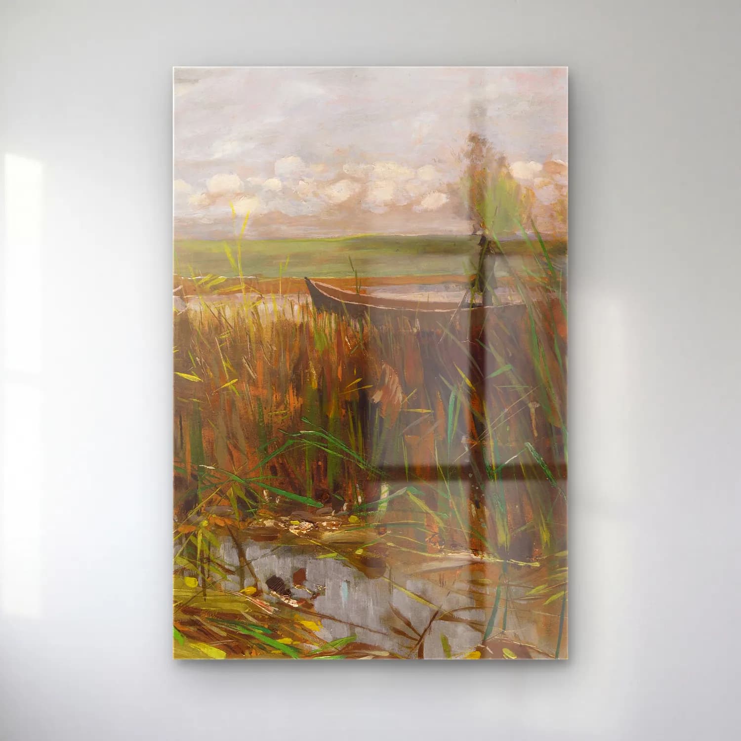 Karl Hagemeister – Märkische Seenlandschaft mit Entenjäger im Kahn stehend cam tablo — Karl Hagemeister – Märkische Seenlandschaft mit Entenjäger im Kahn stehend — yağlı boya buğday tarlası