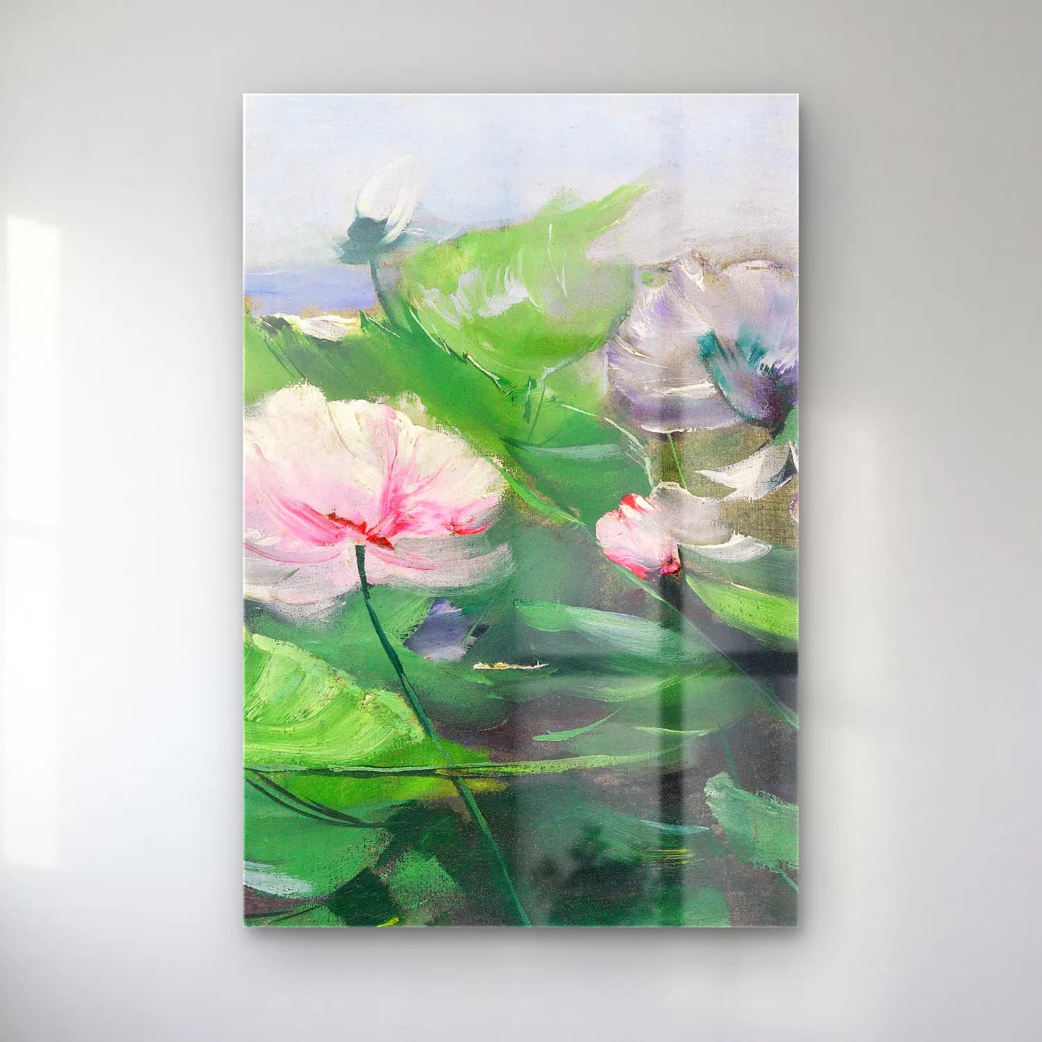 Karl Hagemeister – Wasserrosen – Pastel Tonlar cam tablo — Karl Hagemeister – Wasserrosen – Pastel Tonlar — empresyonist lotus çiçekleri
