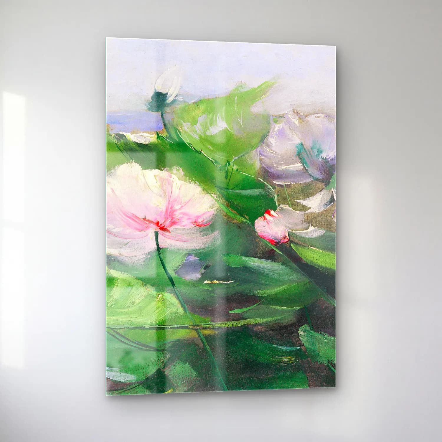 Karl Hagemeister – Wasserrosen – Pastel Tonlar cam tablo — sol açıdan görünüm