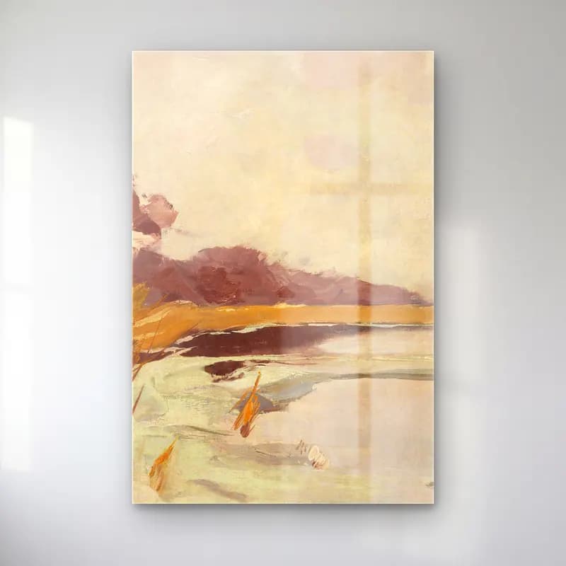 Karl Hagemeister – Winterlandschaft – Bej Tonlar cam tablo — Karl Hagemeister – Winterlandschaft – Bej Tonlar — empresyonist göl ve dağlar