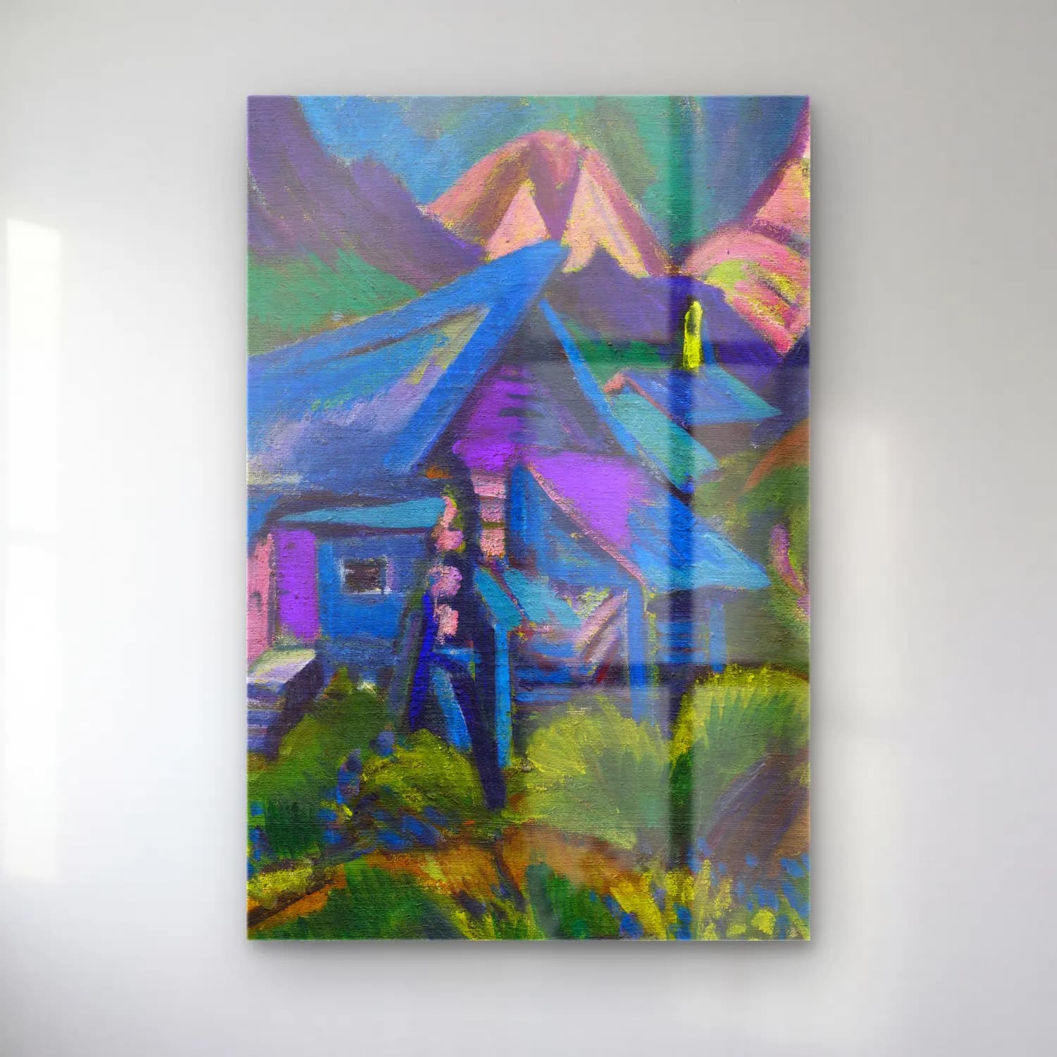 Ernst Ludwig Kirchner – Alphütten und Tinzenhorn – Mavi Tonlar cam tablo — Ernst Ludwig Kirchner – Alphütten und Tinzenhorn – Mavi Tonlar — yağlı boya renk alanları