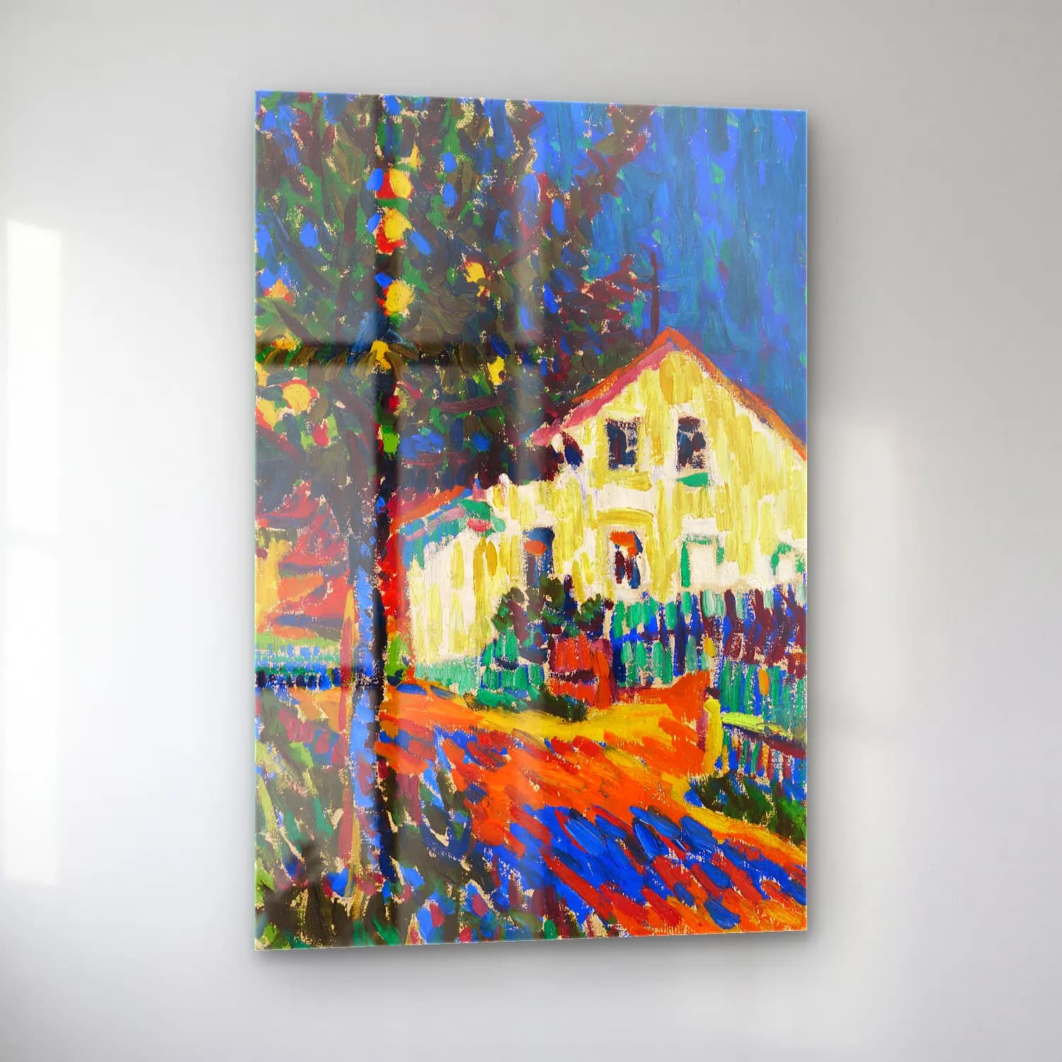 Ernst Ludwig Kirchner – Dorfstraße mit Apfelbäumen – Sarı Tonlar cam tablo — sol açıdan görünüm