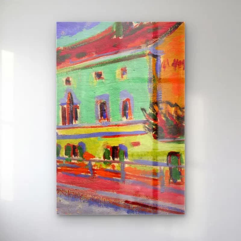 Ernst Ludwig Kirchner – Houses in Dresden – Pastel Tonlar cam tablo — Ernst Ludwig Kirchner – Houses in Dresden – Pastel Tonlar — empresyonist köy sokağı