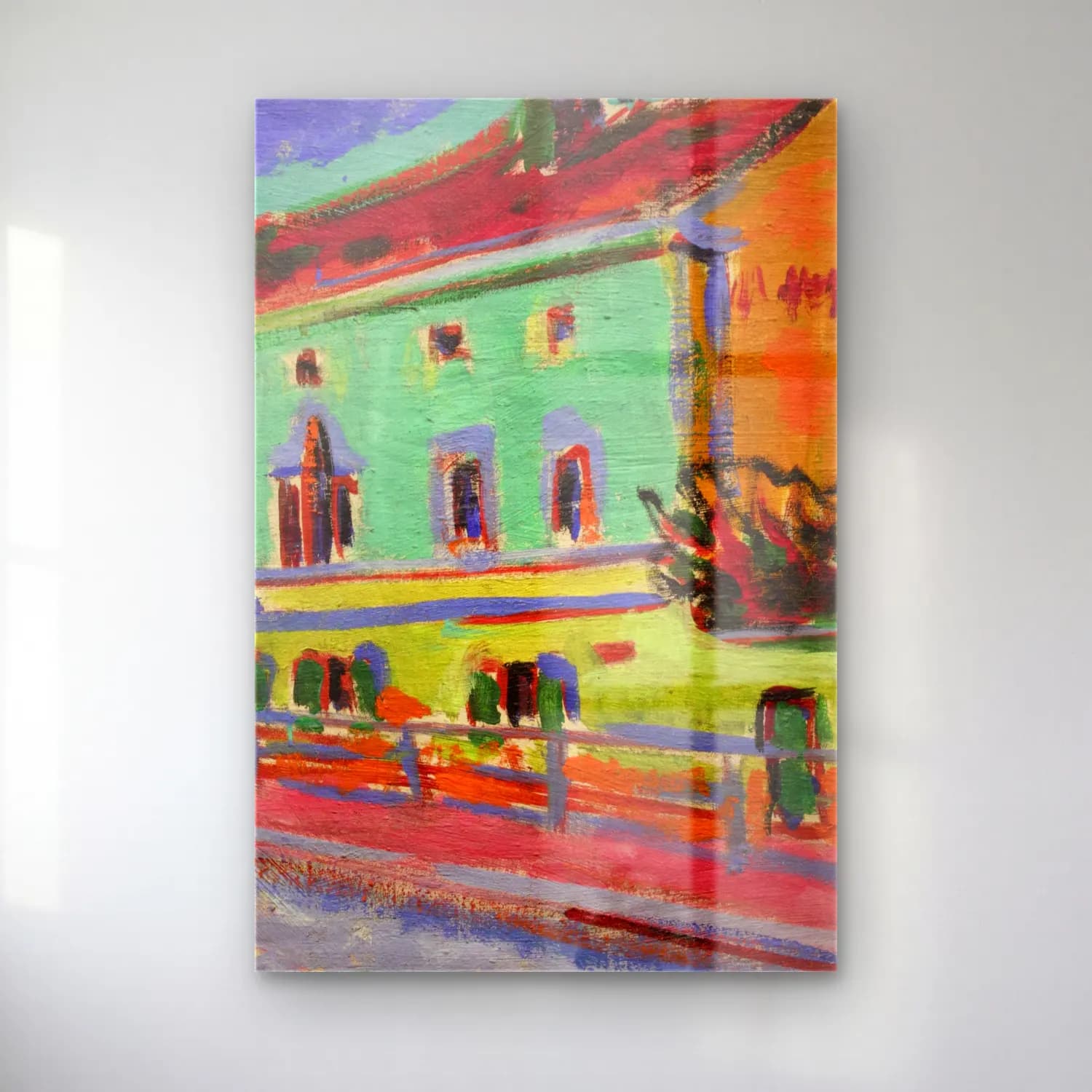 Ernst Ludwig Kirchner – Houses in Dresden – Pastel Tonlar cam tablo — Ernst Ludwig Kirchner – Houses in Dresden – Pastel Tonlar — empresyonist köy sokağı
