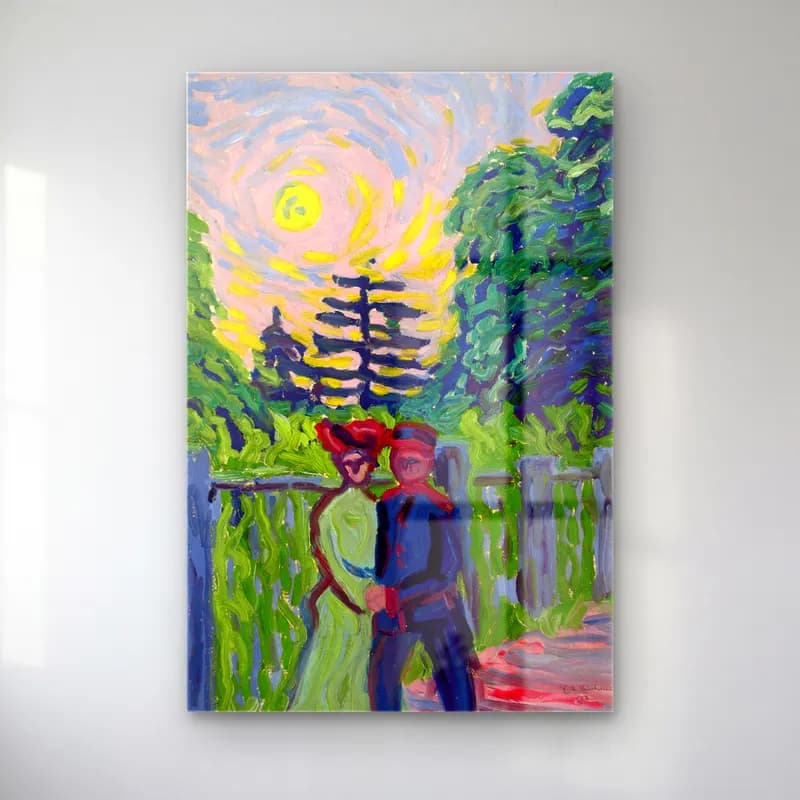 Ernst Ludwig Kirchner – Moonrise Soldier and Maiden – Yeşil Tonlar cam tablo — Ernst Ludwig Kirchner – Moonrise Soldier and Maiden – Yeşil Tonlar — empresyonist aşıklar