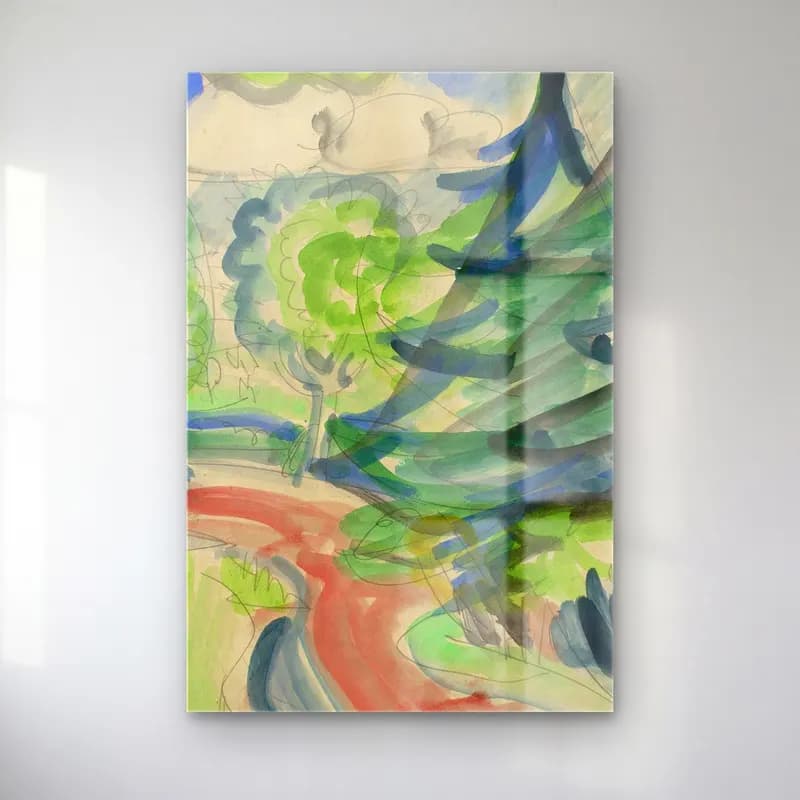 Ernst Ludwig Kirchner – Waldstraße im Taunus – Yeşil Tonlar cam tablo — Ernst Ludwig Kirchner – Waldstraße im Taunus – Yeşil Tonlar — suluboya soyut manzara
