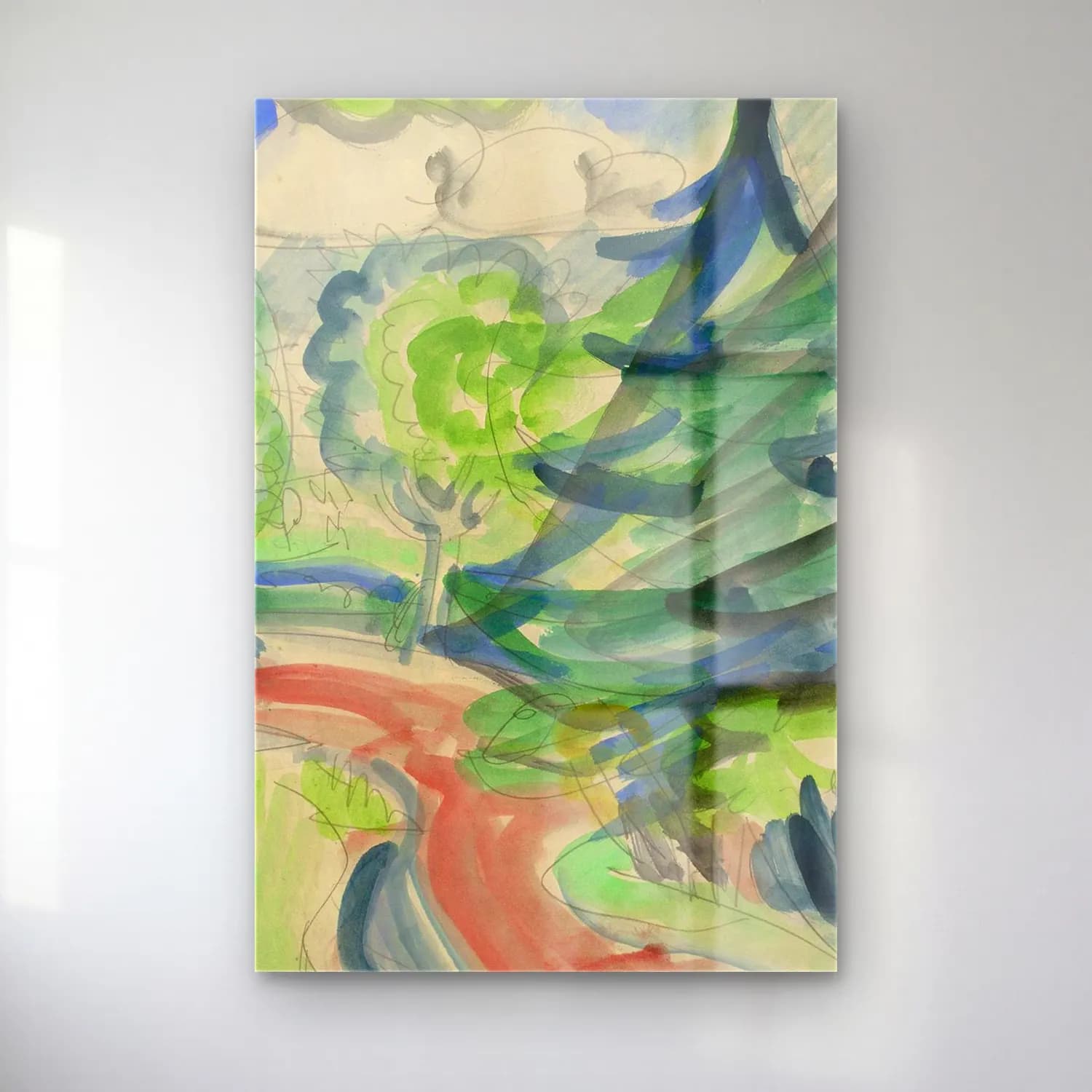 Ernst Ludwig Kirchner – Waldstraße im Taunus – Yeşil Tonlar cam tablo — Ernst Ludwig Kirchner – Waldstraße im Taunus – Yeşil Tonlar — suluboya soyut manzara