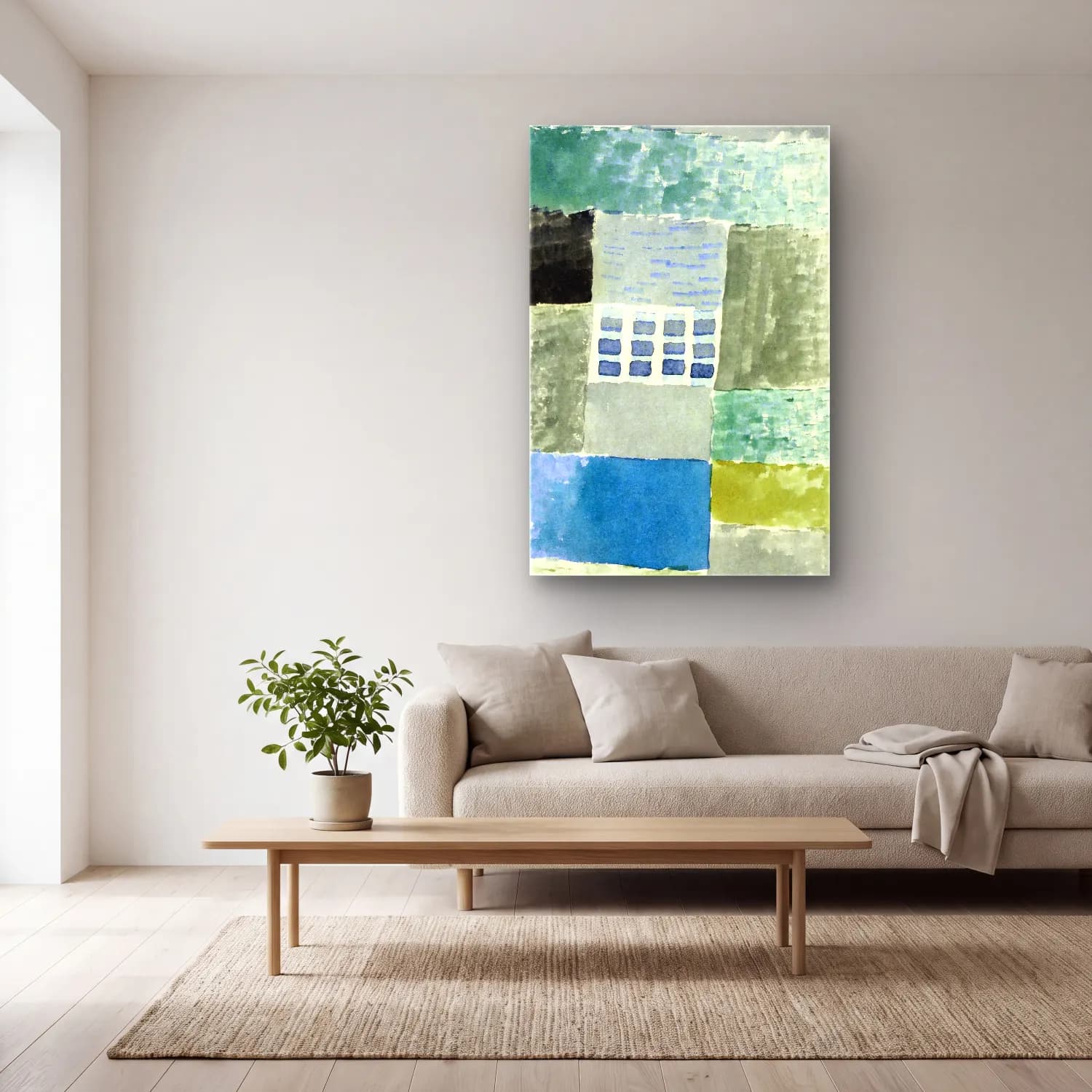 Paul Klee – First house in a settlement cam tablo — açık renk salonda