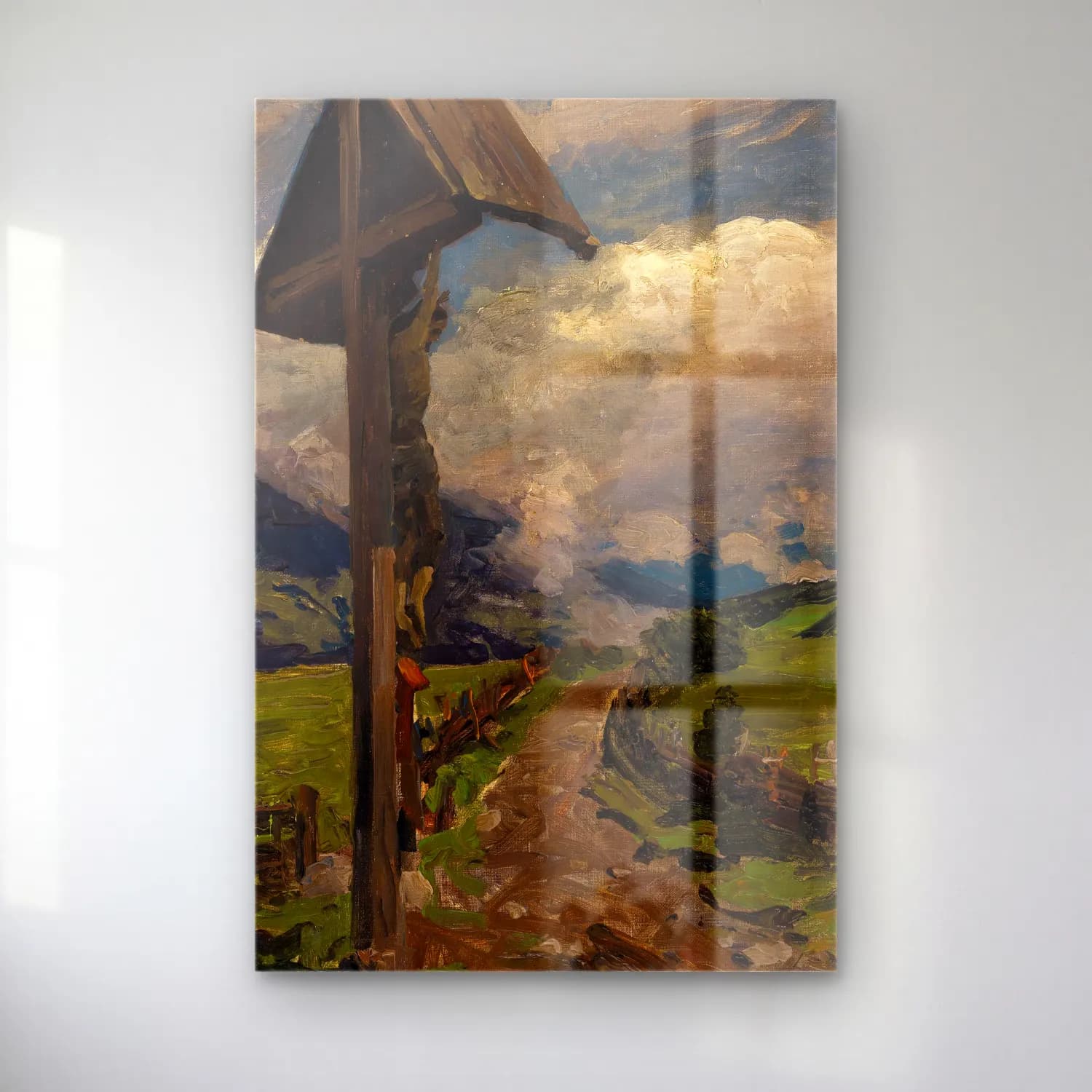 Alexander Koester – A Wayside Shrine – Yeşil Tonlar cam tablo — Alexander Koester – A Wayside Shrine – Yeşil Tonlar — empresyonist dağ manzarası