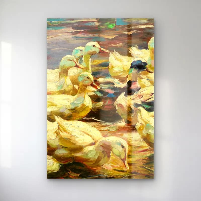 Alexander Koester – Ducks Getting Out of the Water – Turkuaz Tonlar cam tablo — Alexander Koester – Ducks Getting Out of the Water – Turkuaz Tonlar — empresyonist ördekler