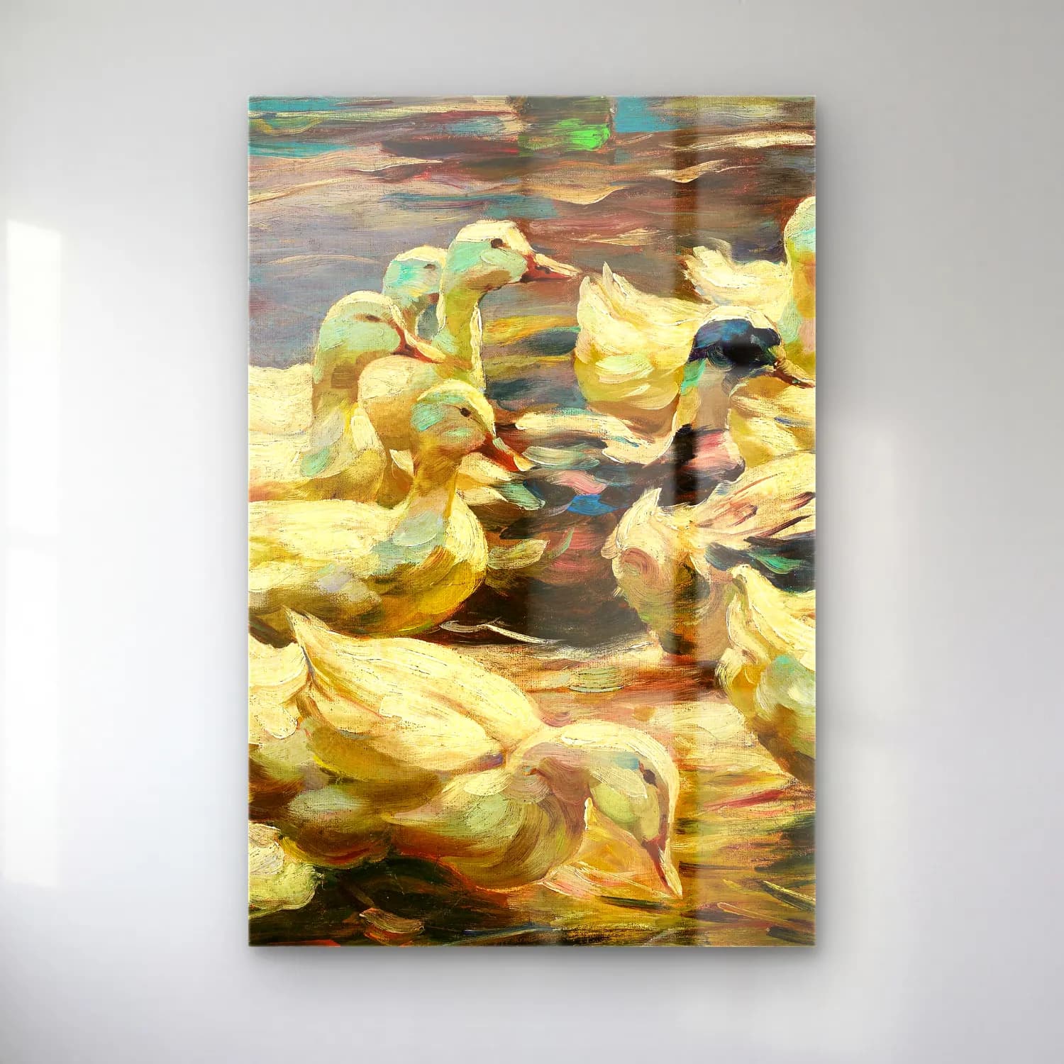 Alexander Koester – Ducks Getting Out of the Water – Turkuaz Tonlar cam tablo — Alexander Koester – Ducks Getting Out of the Water – Turkuaz Tonlar — empresyonist ördekler