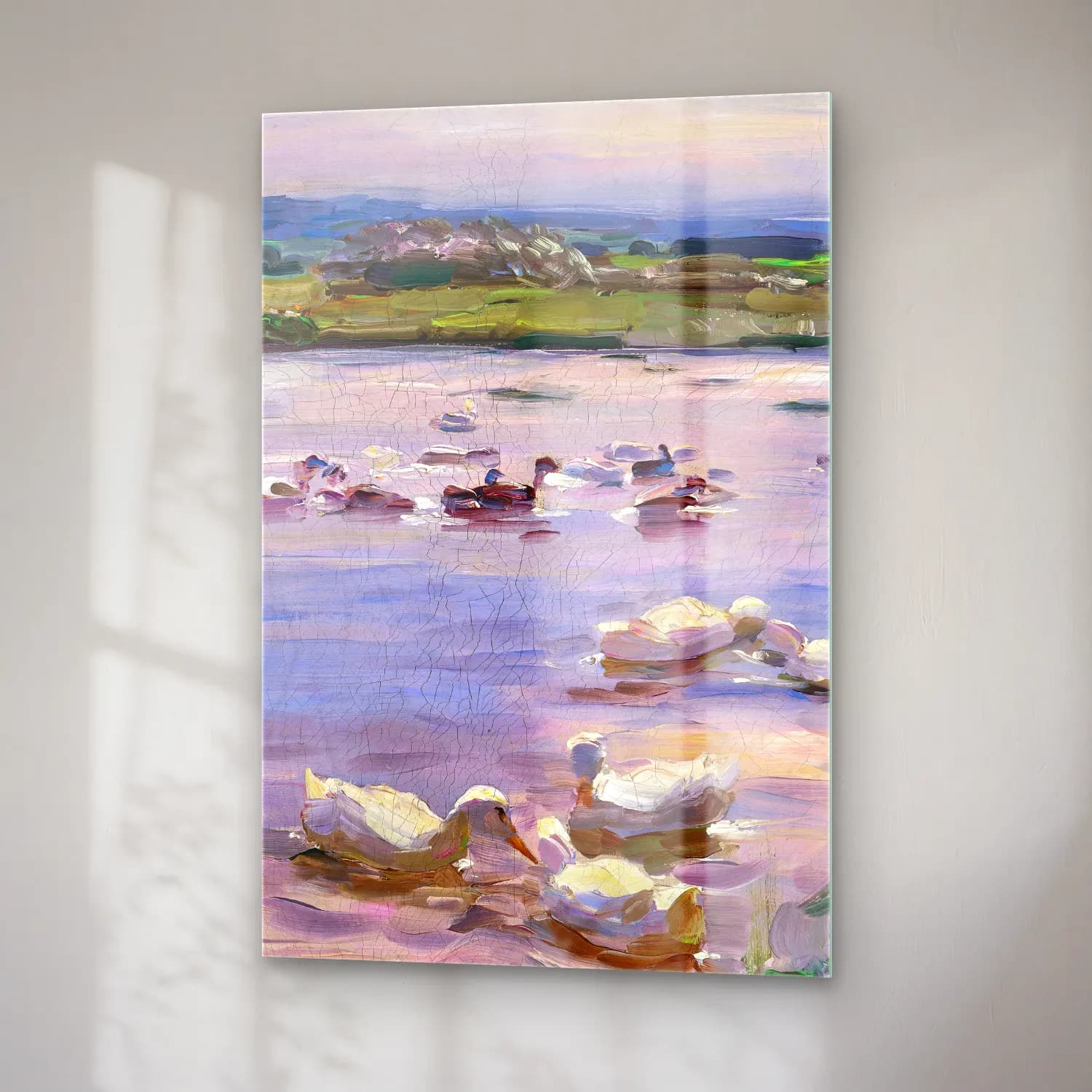 Alexander Koester – Ducks on the Lakeside – Mor Tonlar cam tablo — sağ açıdan görünüm