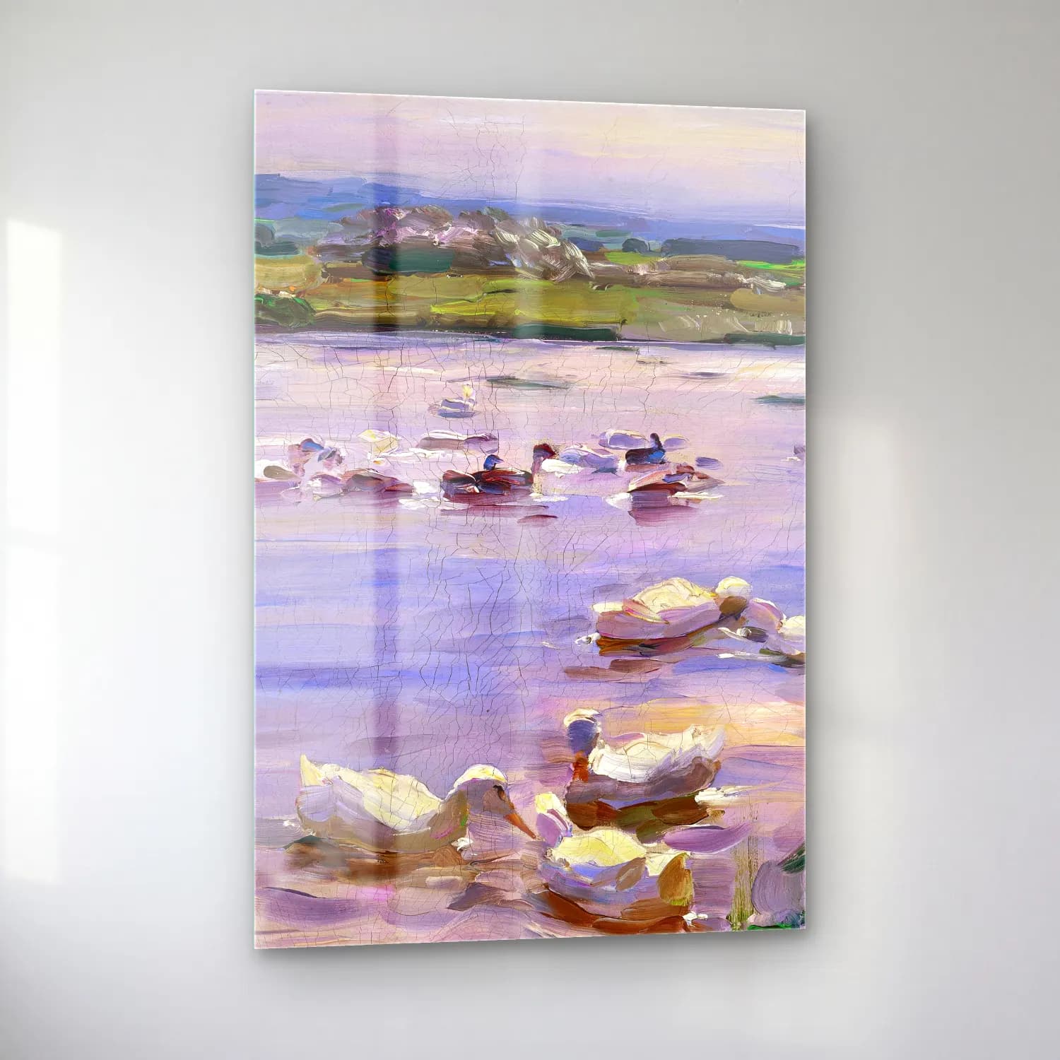 Alexander Koester – Ducks on the Lakeside – Mor Tonlar cam tablo — sol açıdan görünüm