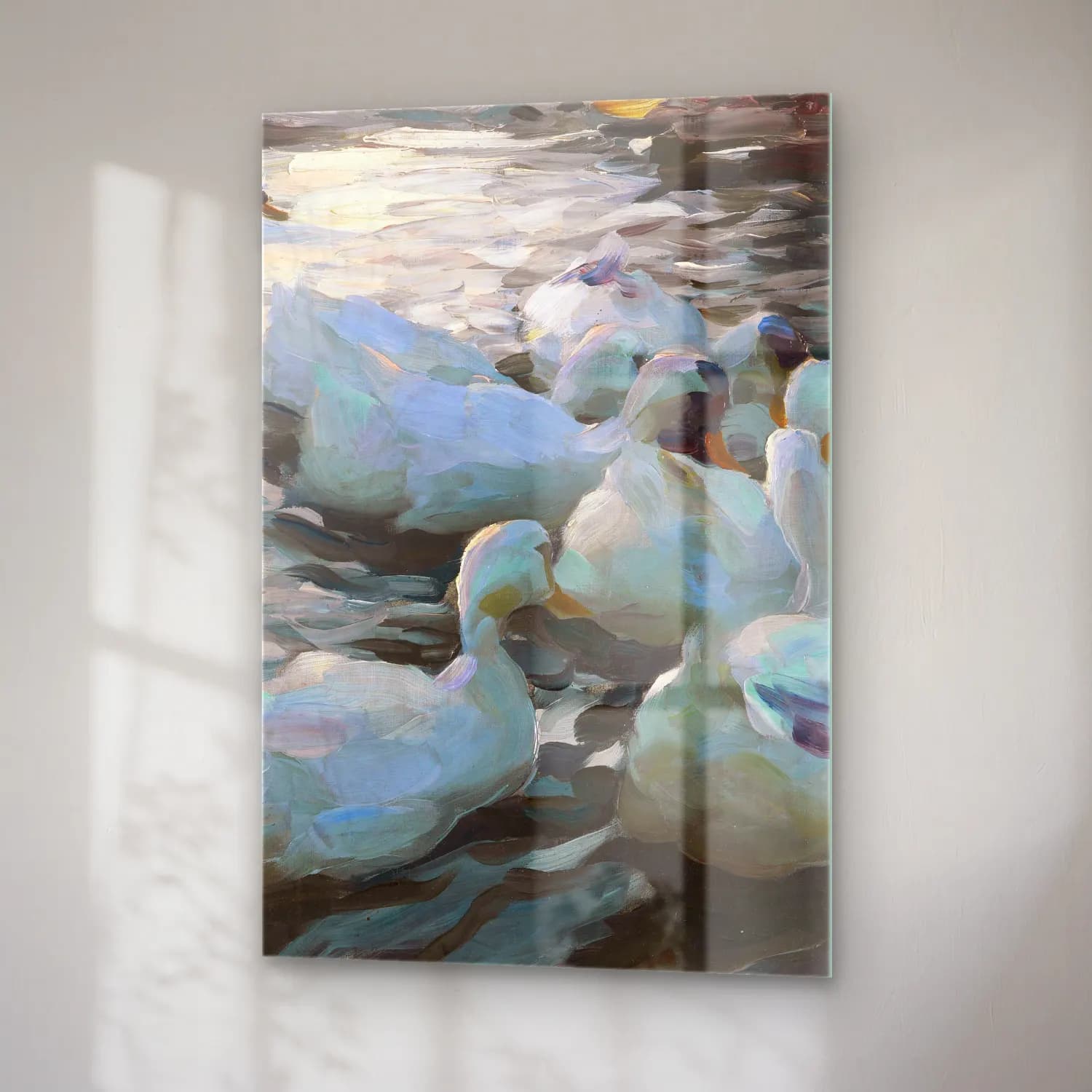 Alexander Koester – Elf Enten im Wasser (Ca. 1915-1932) – Turkuaz Tonlar cam tablo — sağ açıdan görünüm