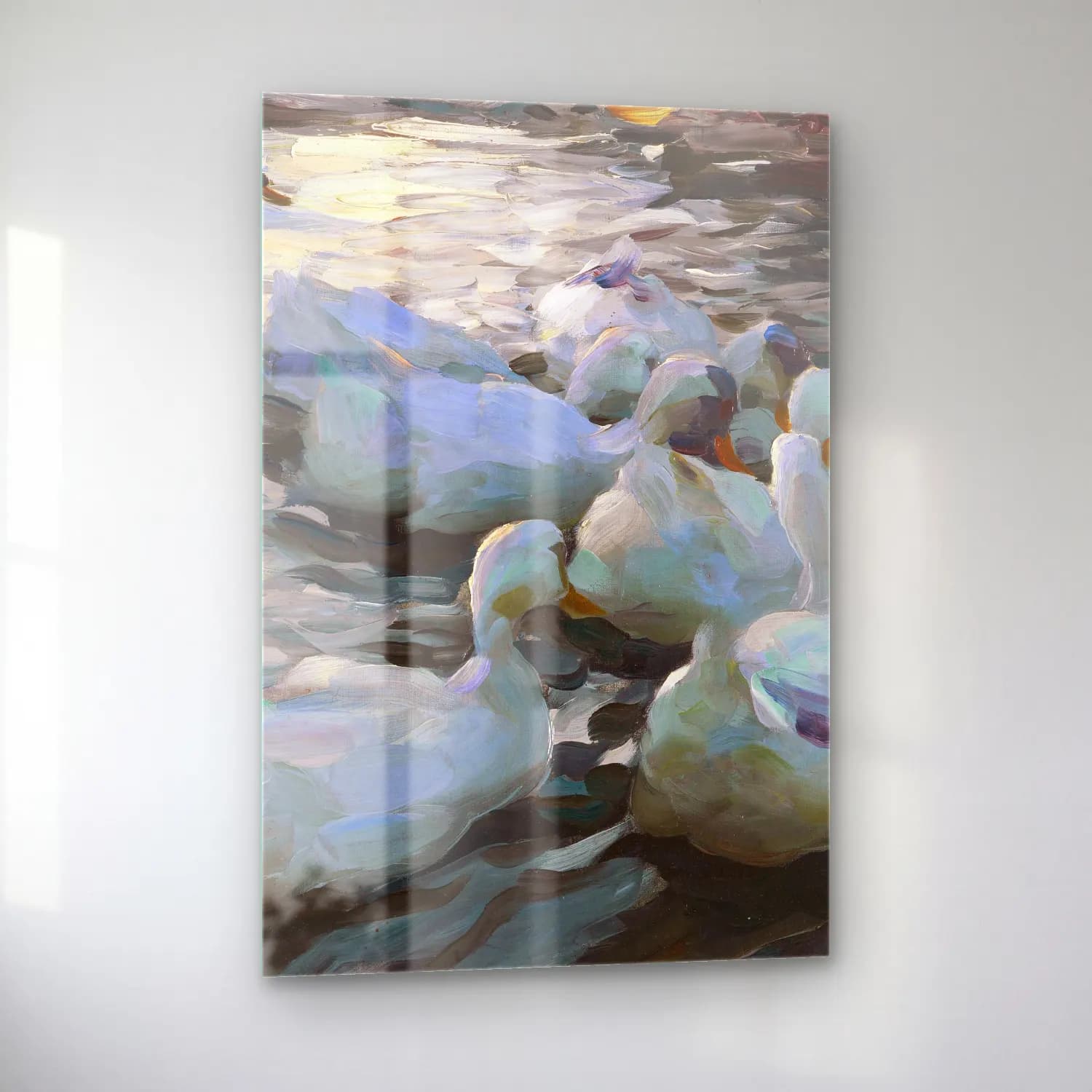 Alexander Koester – Elf Enten im Wasser (Ca. 1915-1932) – Turkuaz Tonlar cam tablo — sol açıdan görünüm