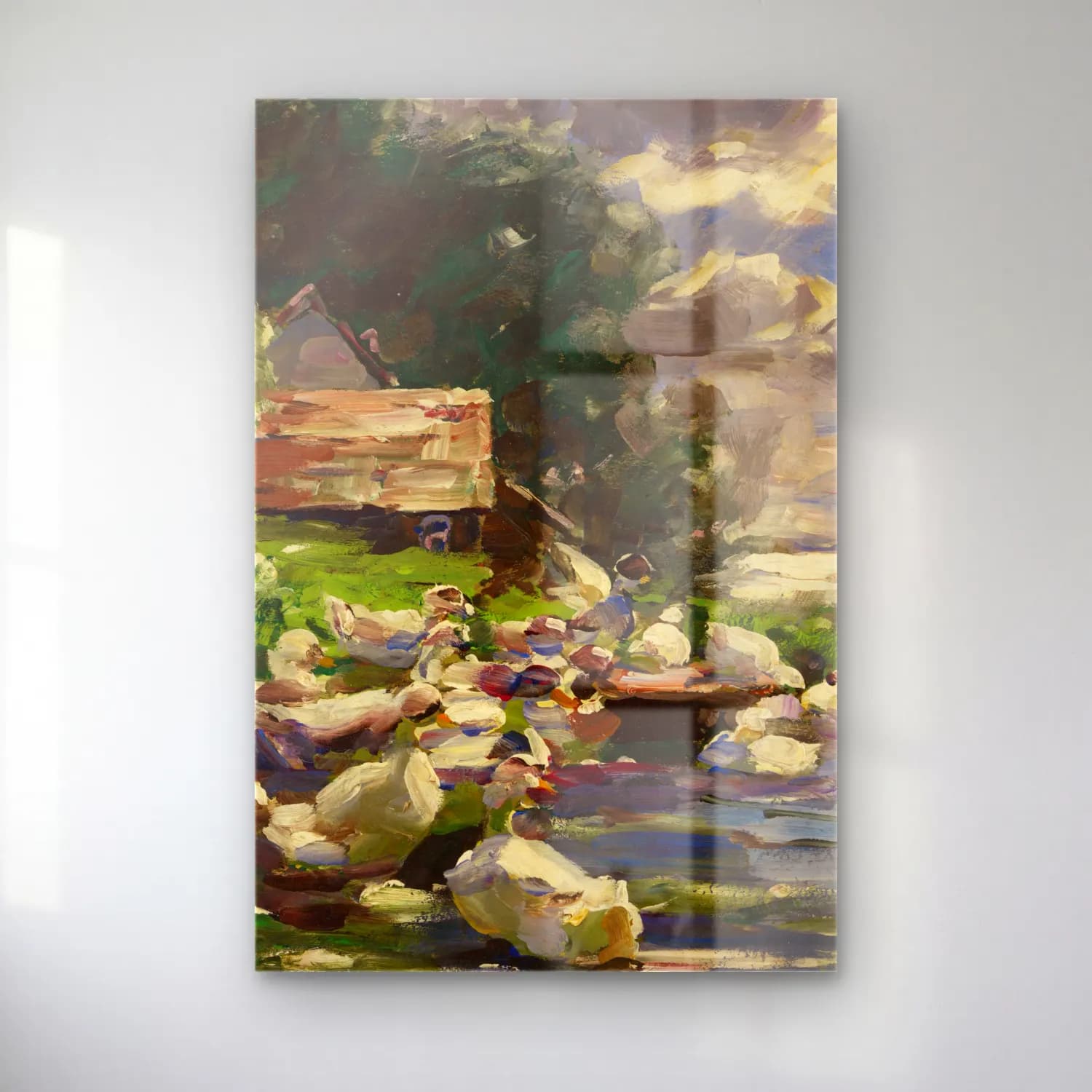 Alexander Koester – Enten am See – Bej Tonlar cam tablo — Alexander Koester – Enten am See – Bej Tonlar — empresyonist ördekler