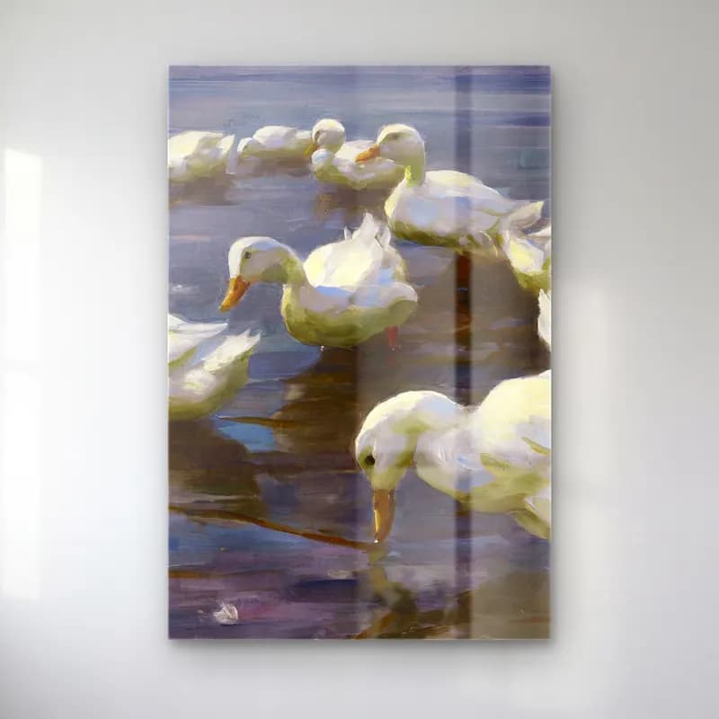 Alexander Koester – Enten am Seeufer – Pastel Tonlar cam tablo — Alexander Koester – Enten am Seeufer – Pastel Tonlar — yağlı boya ördekler
