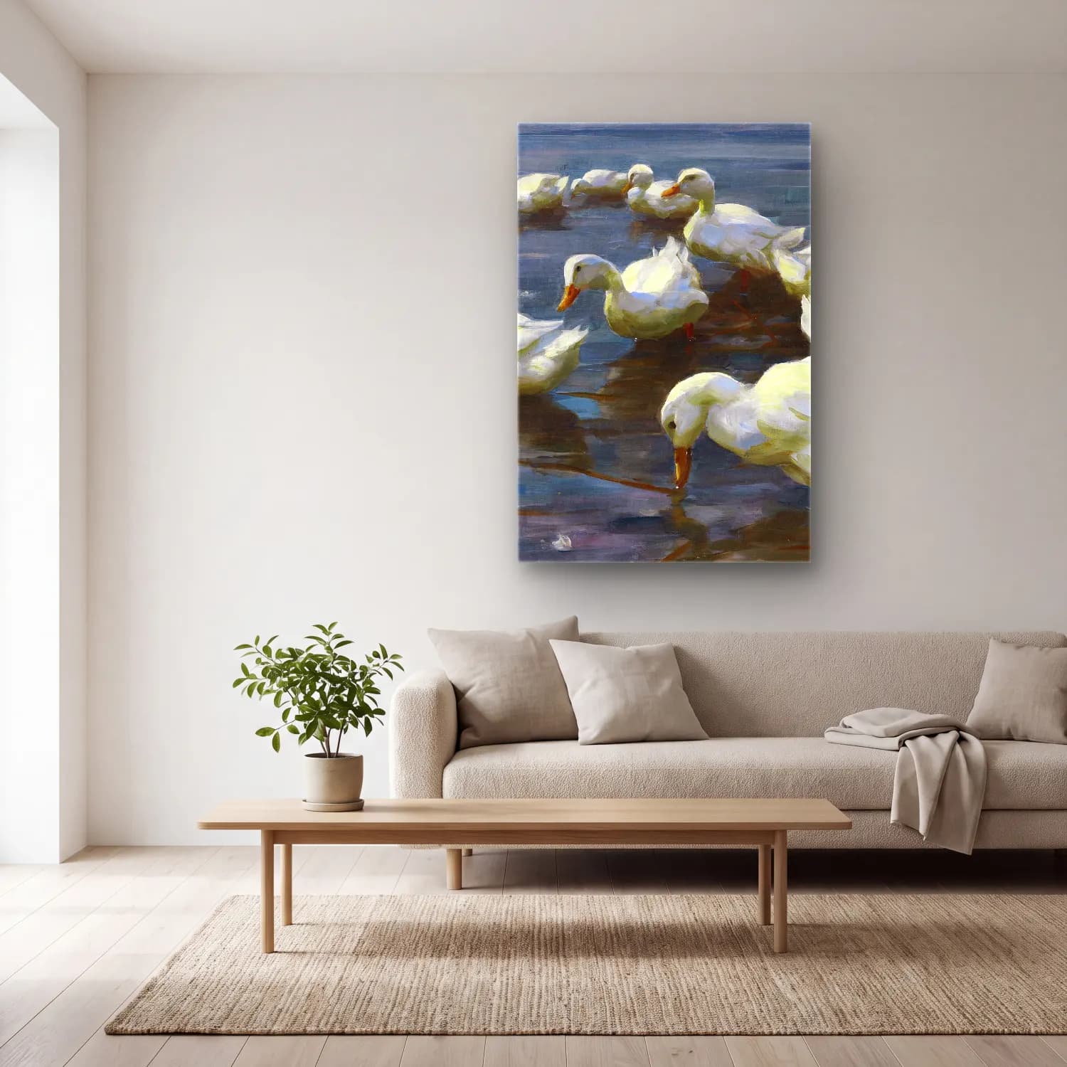 Alexander Koester – Enten am Seeufer – Pastel Tonlar cam tablo — açık renk salonda