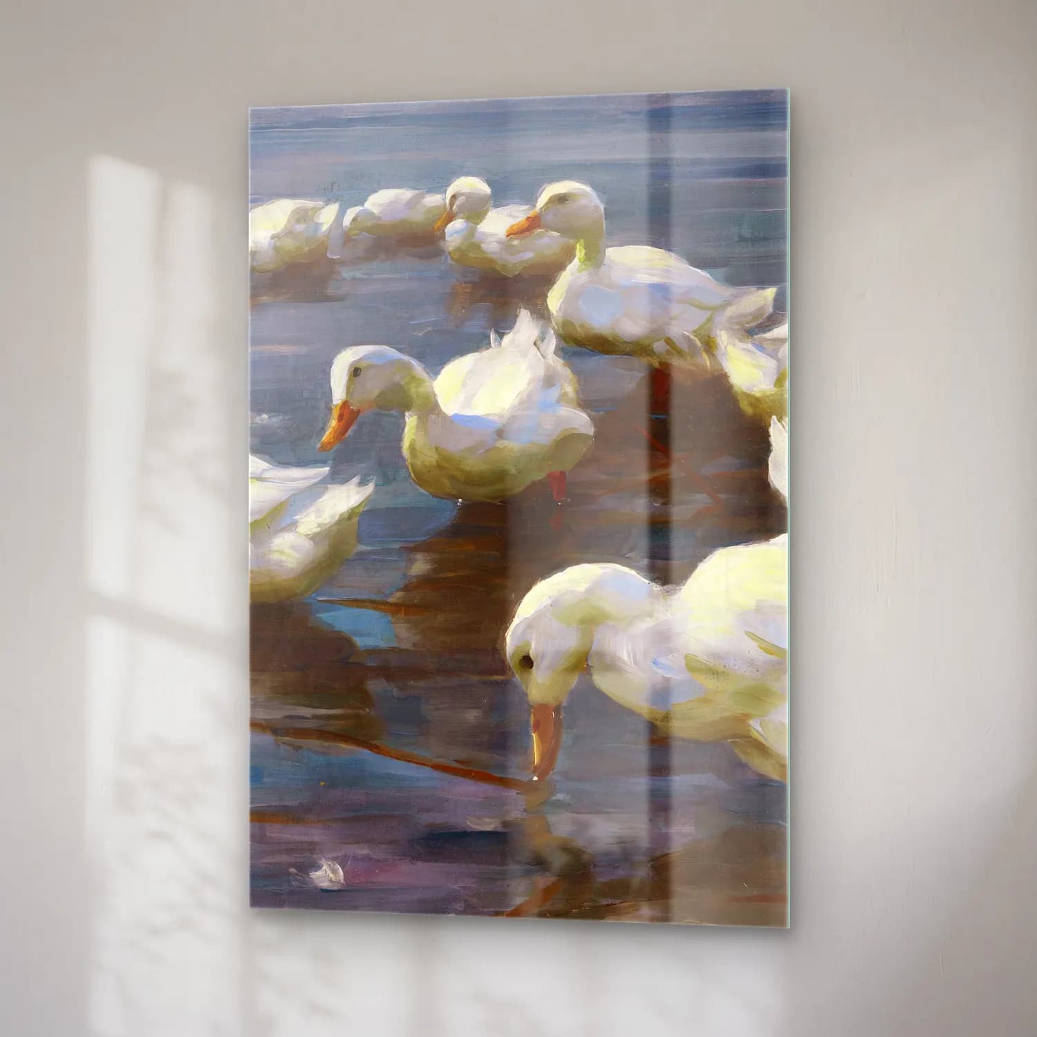 Alexander Koester – Enten am Seeufer – Pastel Tonlar cam tablo — sağ açıdan görünüm