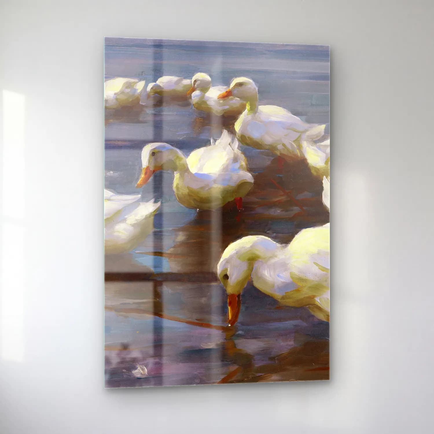 Alexander Koester – Enten am Seeufer – Pastel Tonlar cam tablo — sol açıdan görünüm