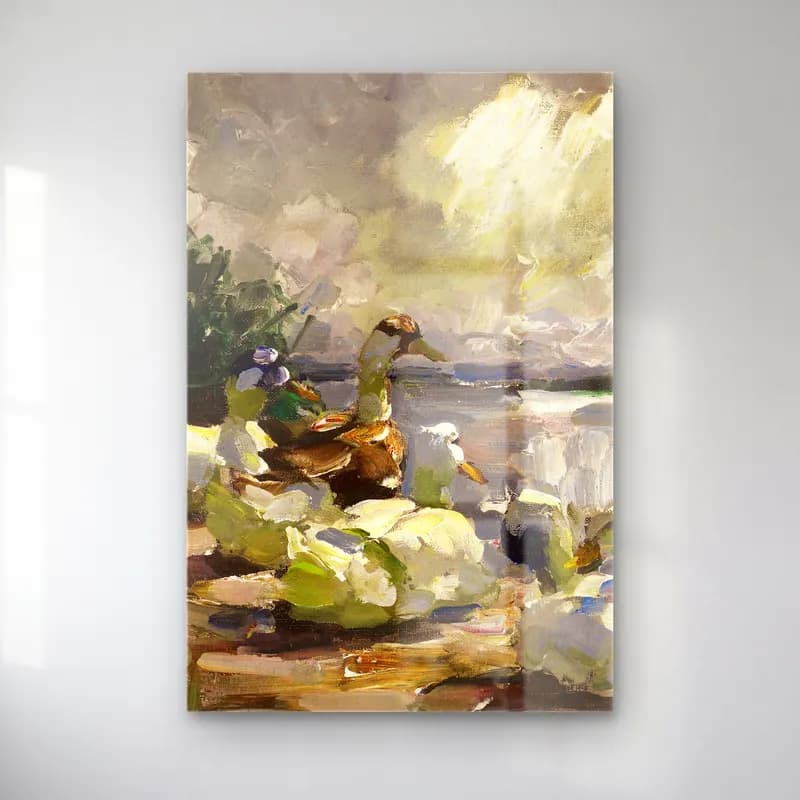 Alexander Koester – Enten am Ufer (schöne Wolkenstimmung) cam tablo — Alexander Koester – Enten am Ufer (schöne Wolkenstimmung) — yağlı boya ördekler