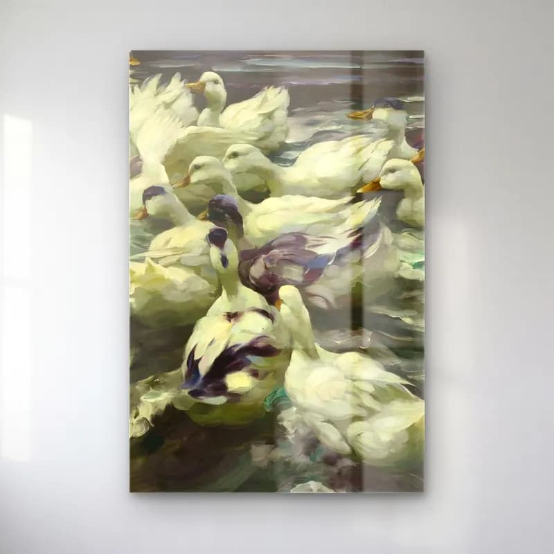 Alexander Koester – Enten in Teich (Wilde Jagd) – Turkuaz Tonlar cam tablo — Alexander Koester – Enten in Teich (Wilde Jagd) – Turkuaz Tonlar — empresyonist ördekler