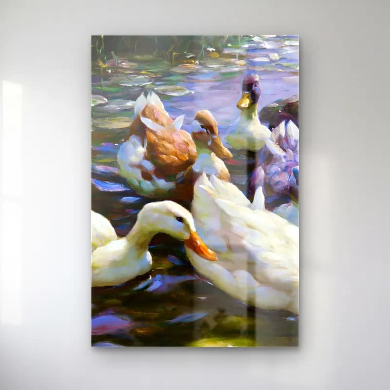 Alexander Koester – Five Ducks – Pastel Tonlar cam tablo — Alexander Koester – Five Ducks – Pastel Tonlar — empresyonist ördekler