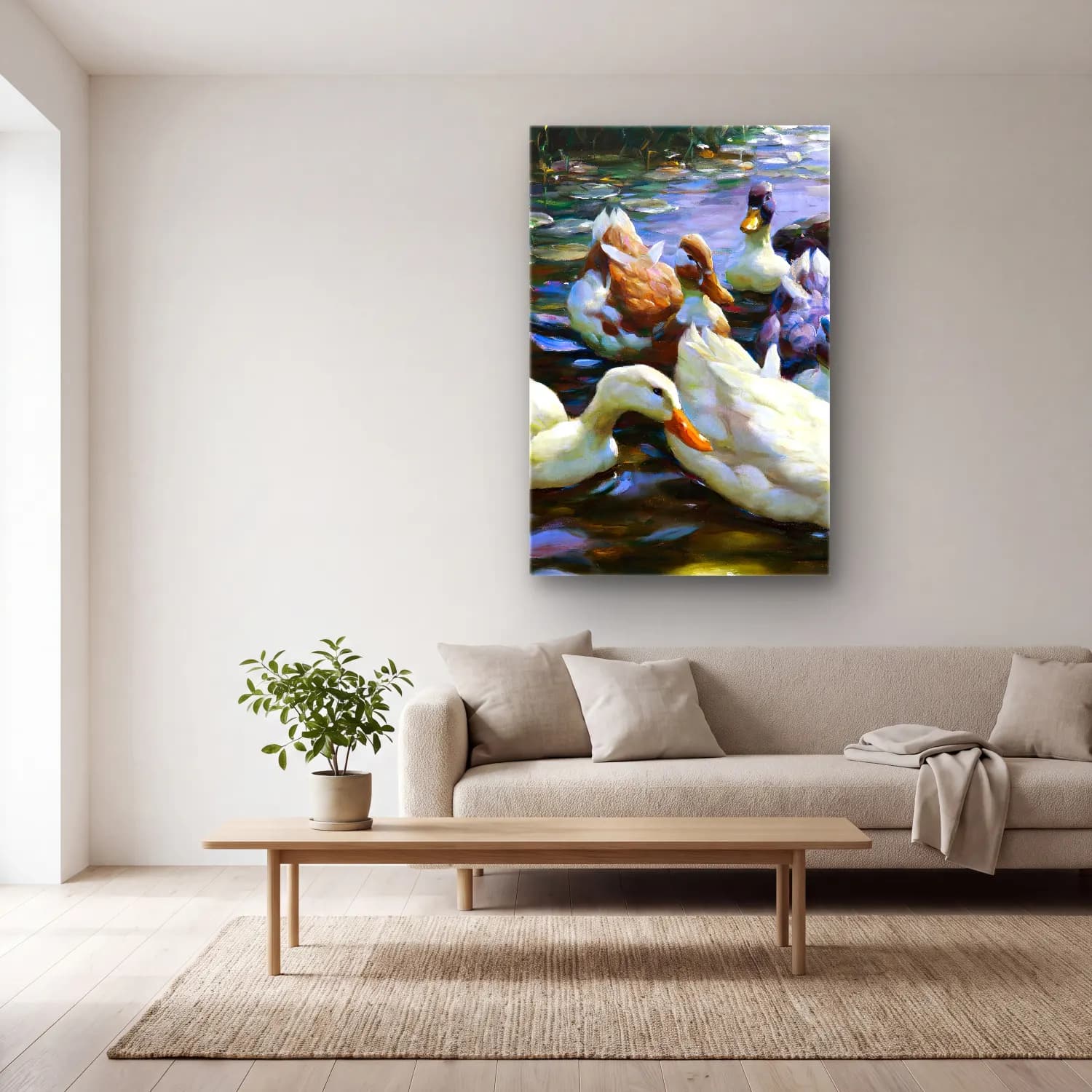 Alexander Koester – Five Ducks – Pastel Tonlar cam tablo — açık renk salonda