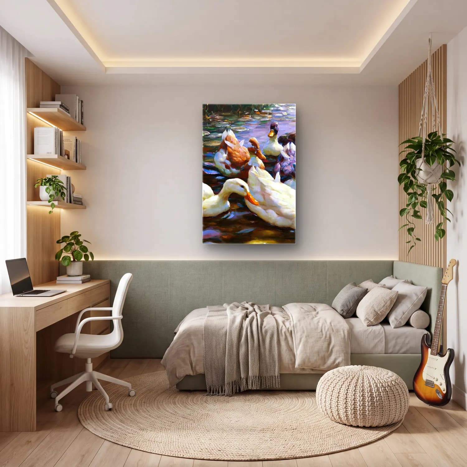 Alexander Koester – Five Ducks – Pastel Tonlar cam tablo — genç odasında