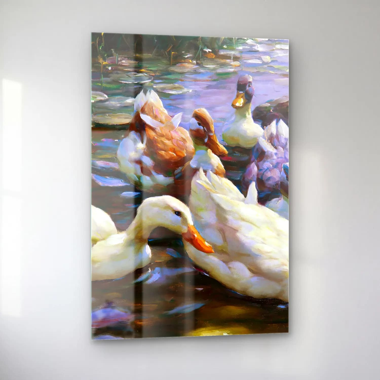 Alexander Koester – Five Ducks – Pastel Tonlar cam tablo — sol açıdan görünüm